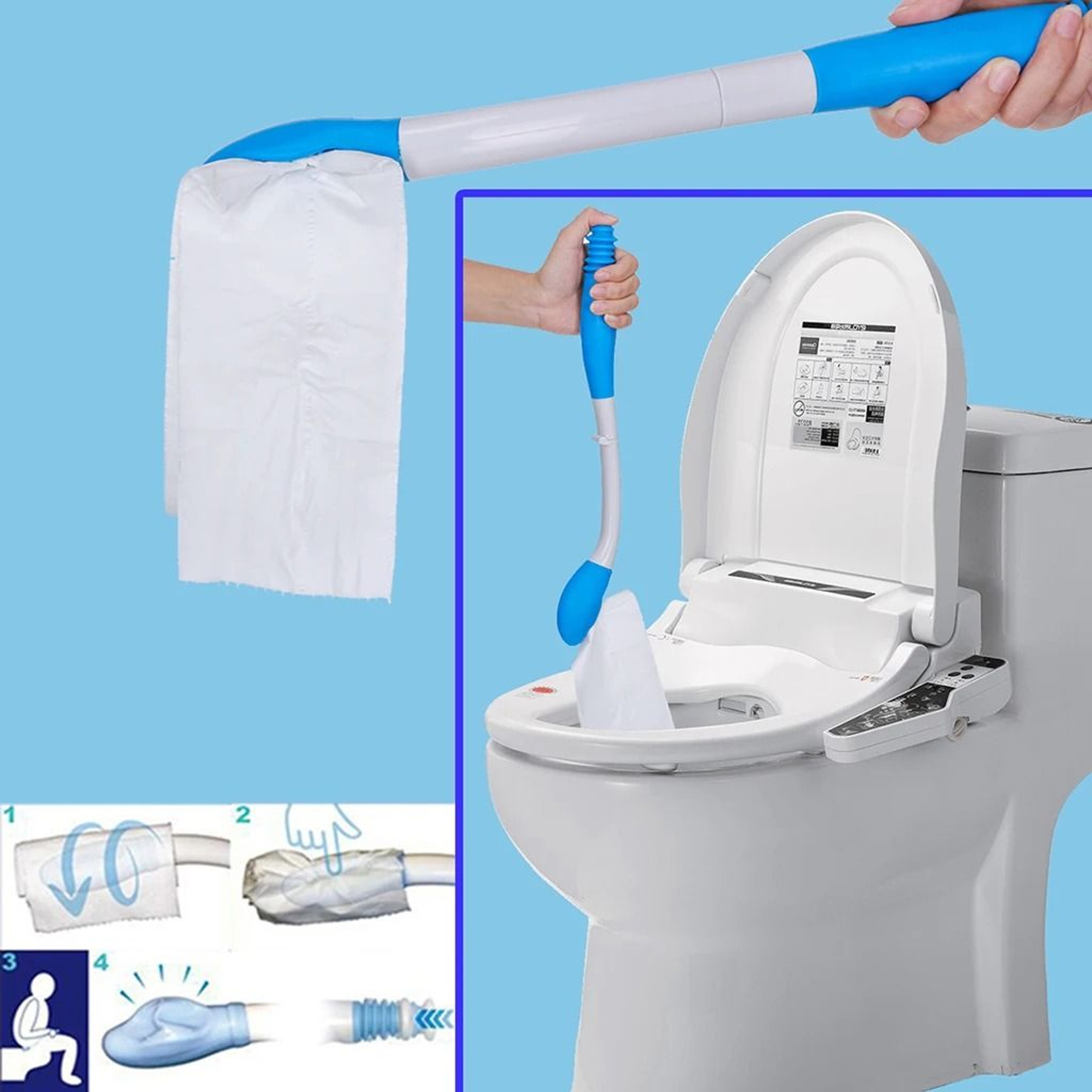 Toilet Aids For Wiping Long Handle Self Wipe Assist Holder With Toilet Paper Grip 1