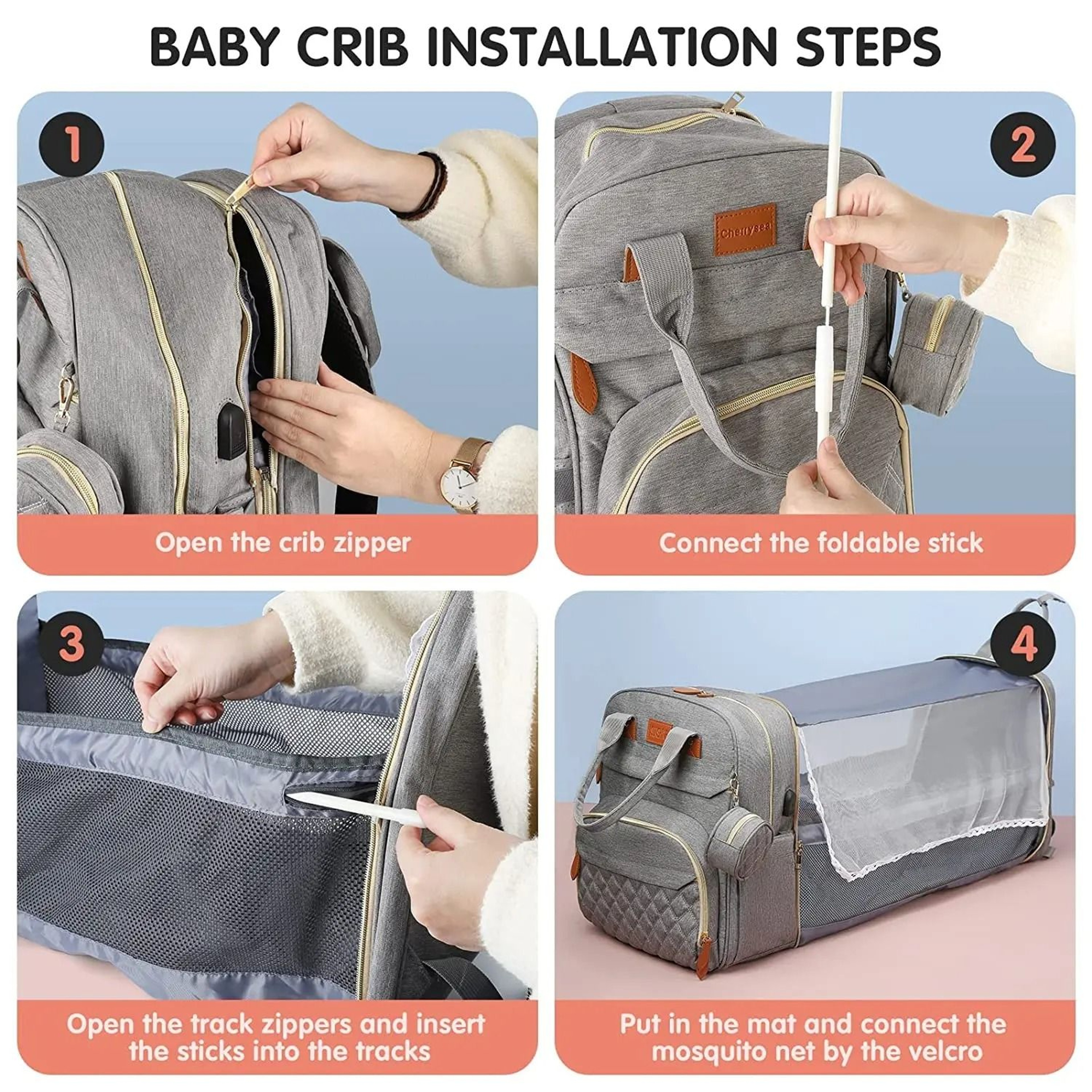 3 In 1 Diaper Bag Backpack With Foldable Baby Bed And USB Charging Port 1