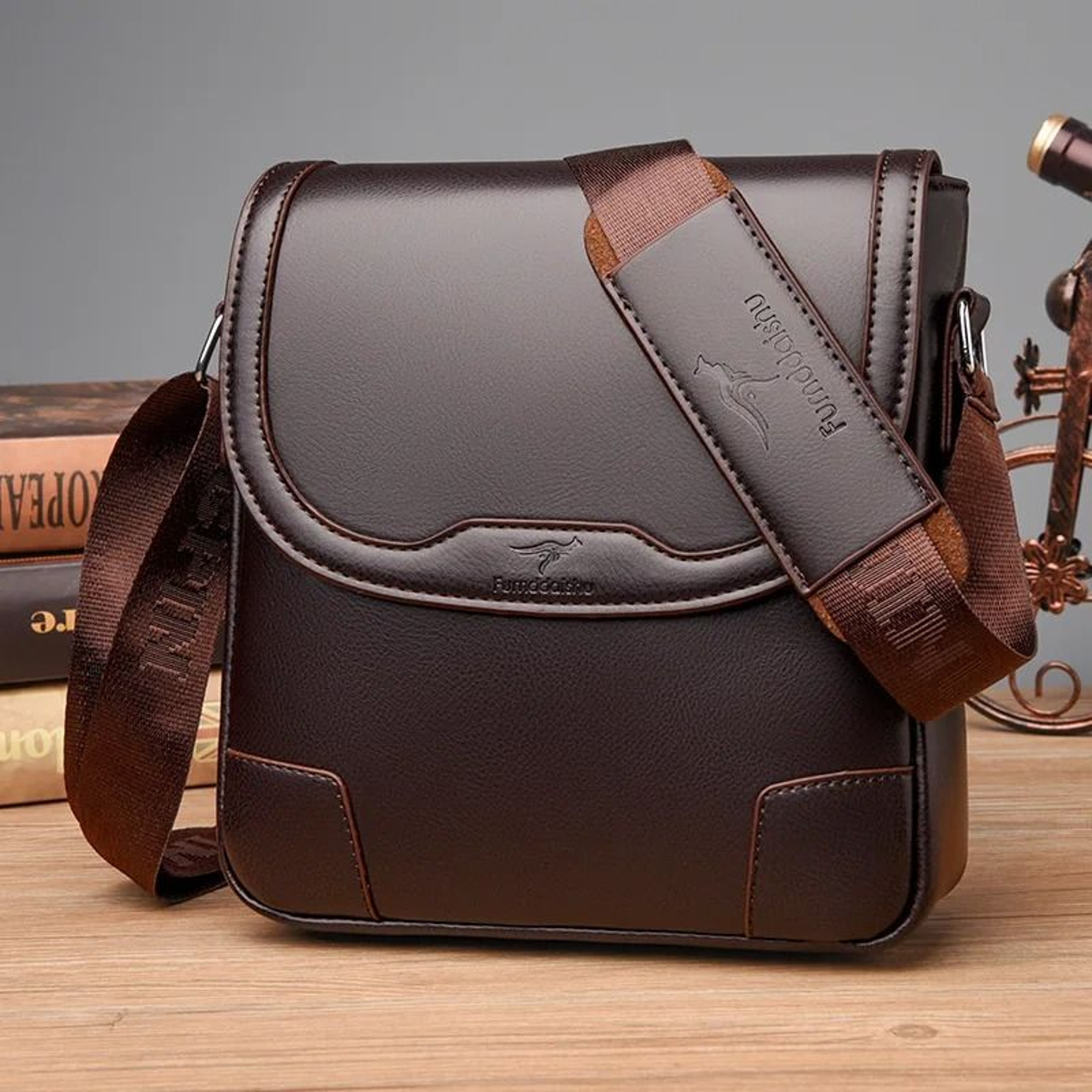 Men Leather Shoulder Bag Waterproof Business Travel Tote Messenger Bag 0