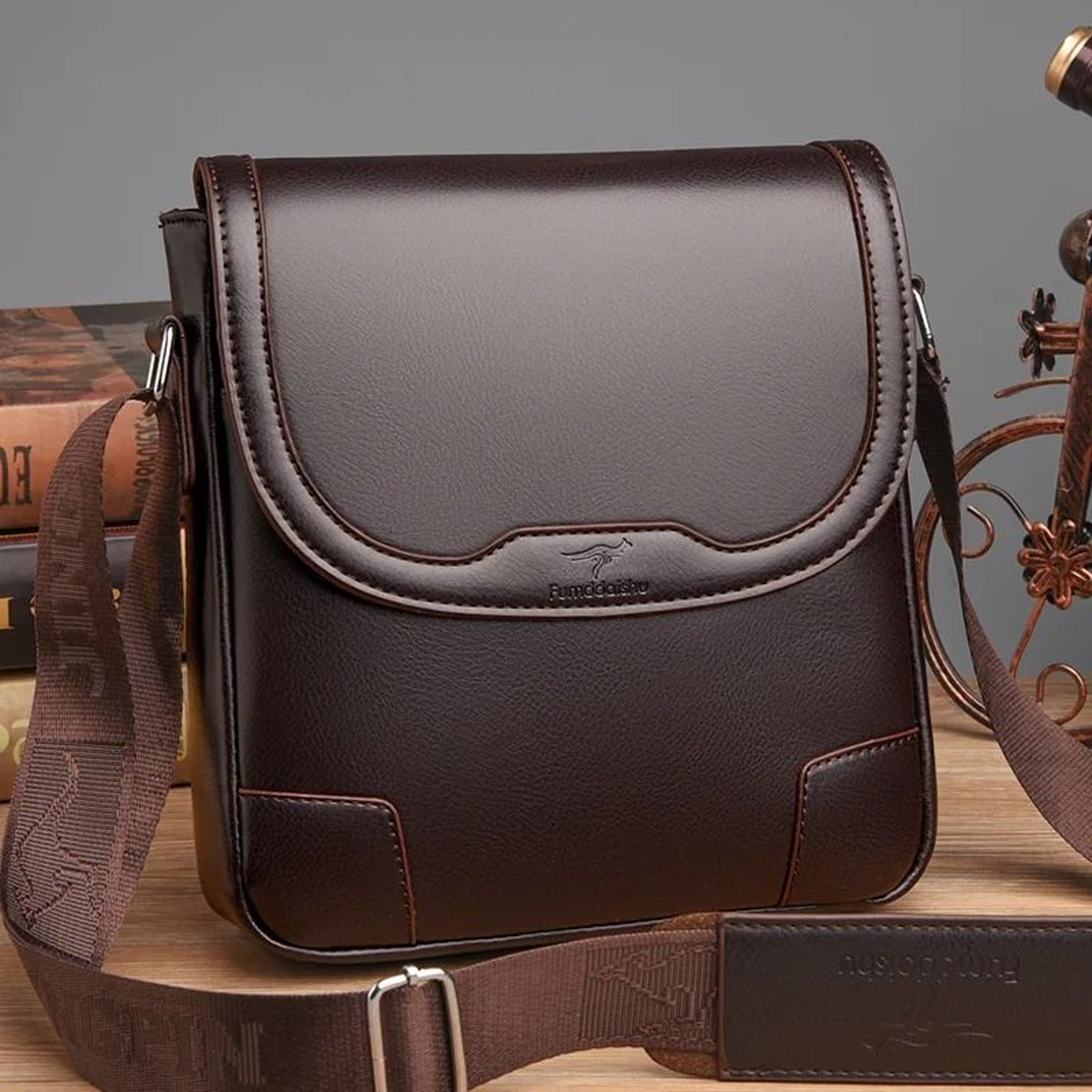 Men Leather Shoulder Bag Waterproof Business Travel Tote Messenger Bag 2