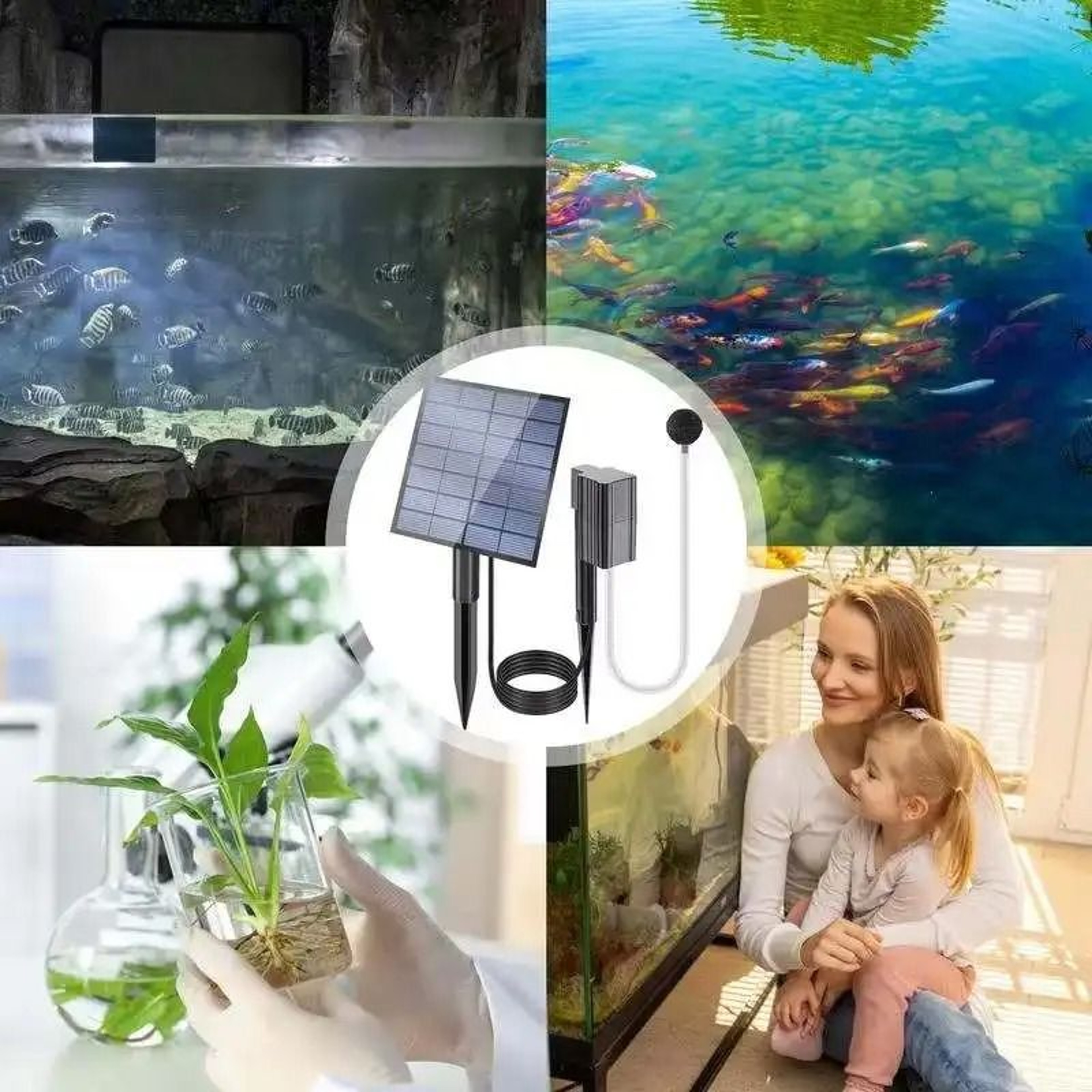 Solar Powered Oxygenation Pump With Air Pump And Bubble Stone For Ponds And Aquariums 3