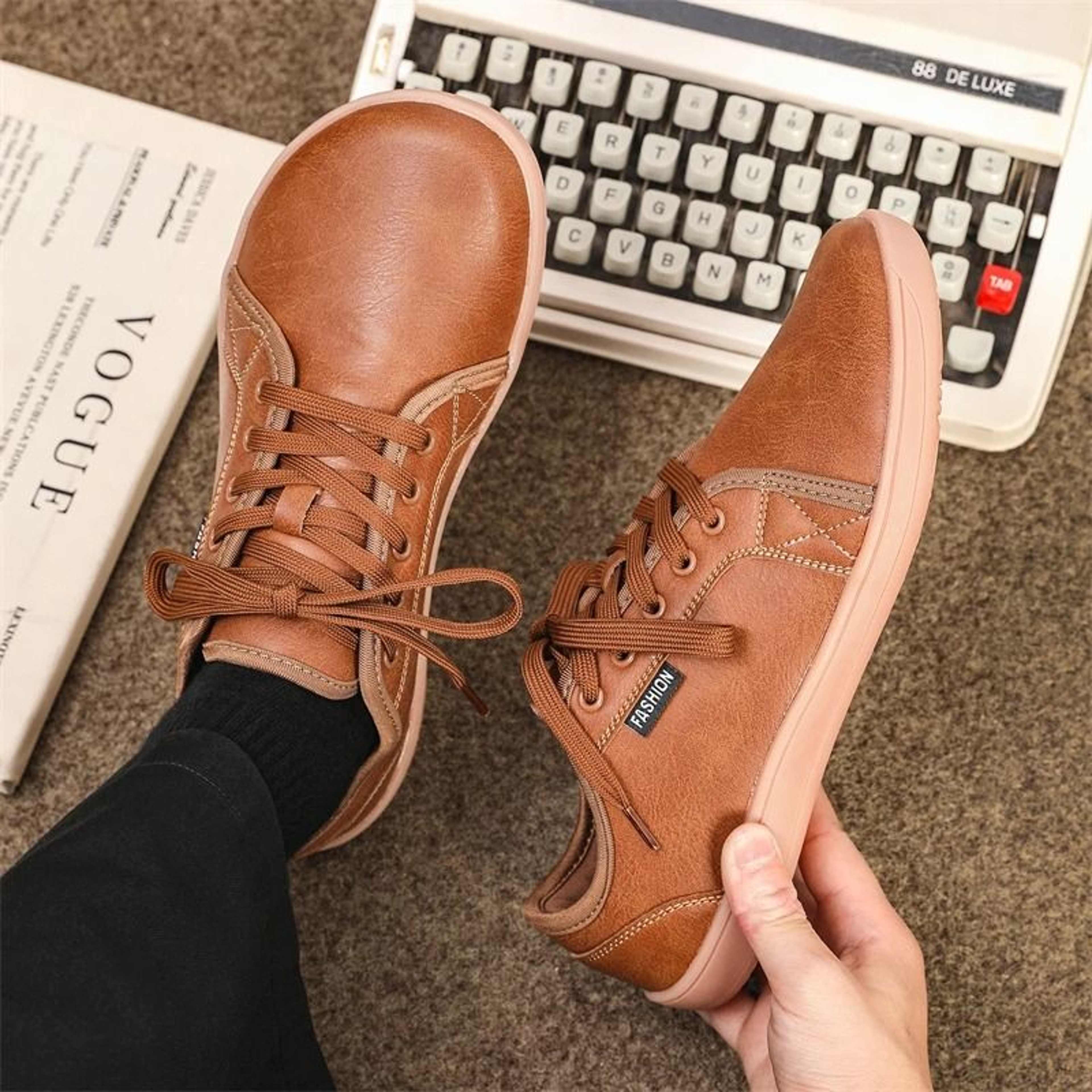 Mens Minimalist Split Leather Wide Toe Box Barefoot Sneakers 1