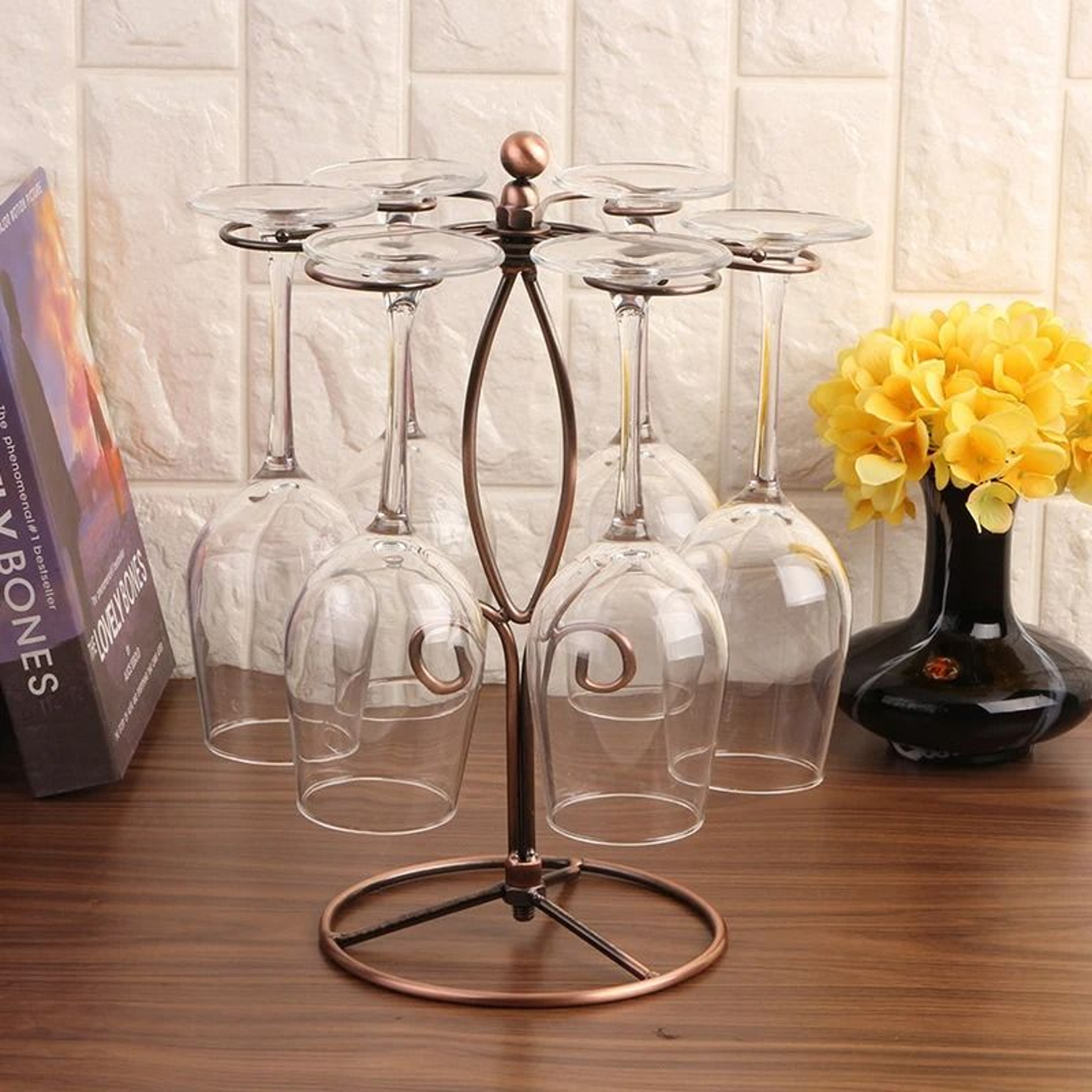Countertop Wine Glass Rack For 6 Glasses Kitchen Storage And Home Decor 0