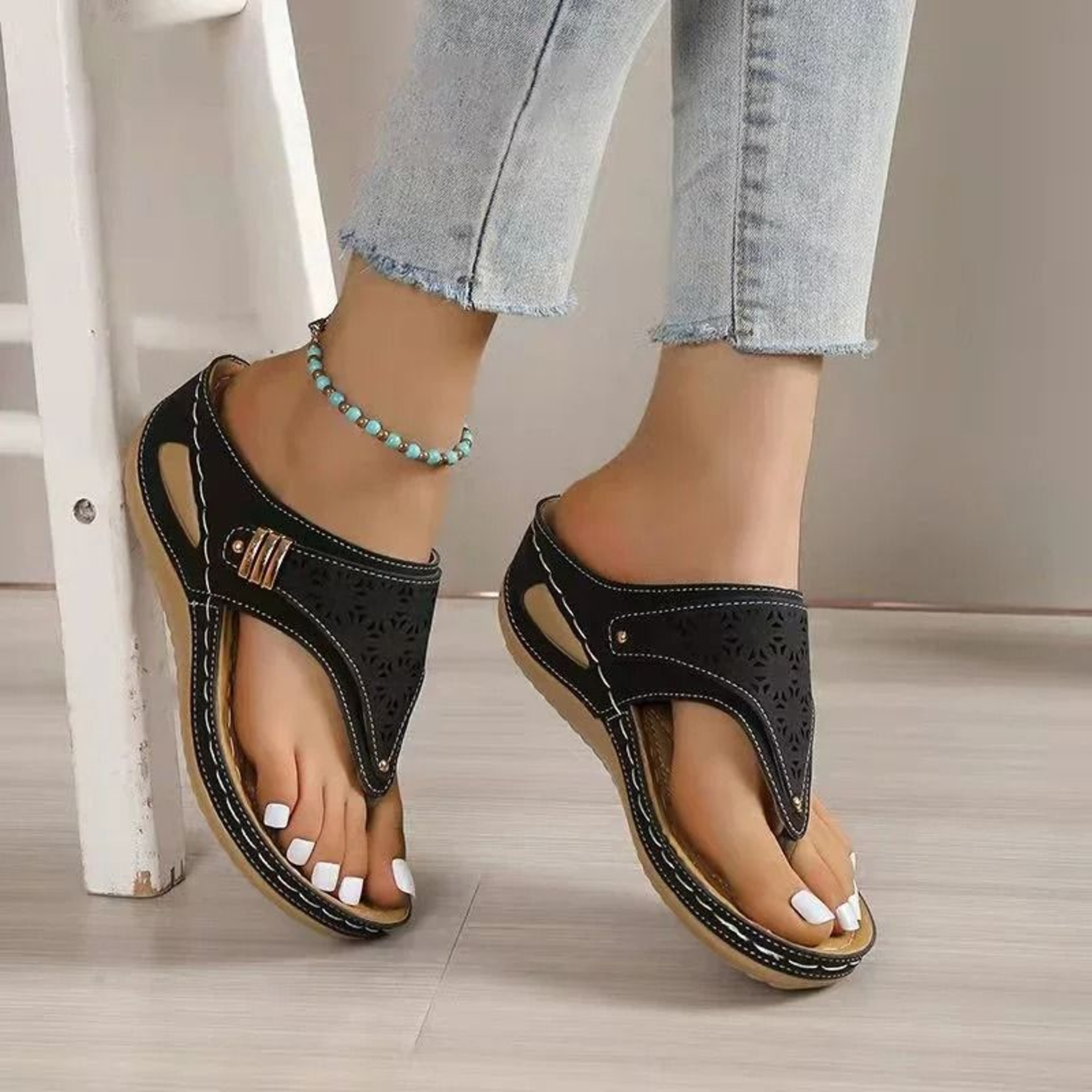 Womens Orthopedic Wedge Sandals Lightweight Soft Platform Flip Flops 6