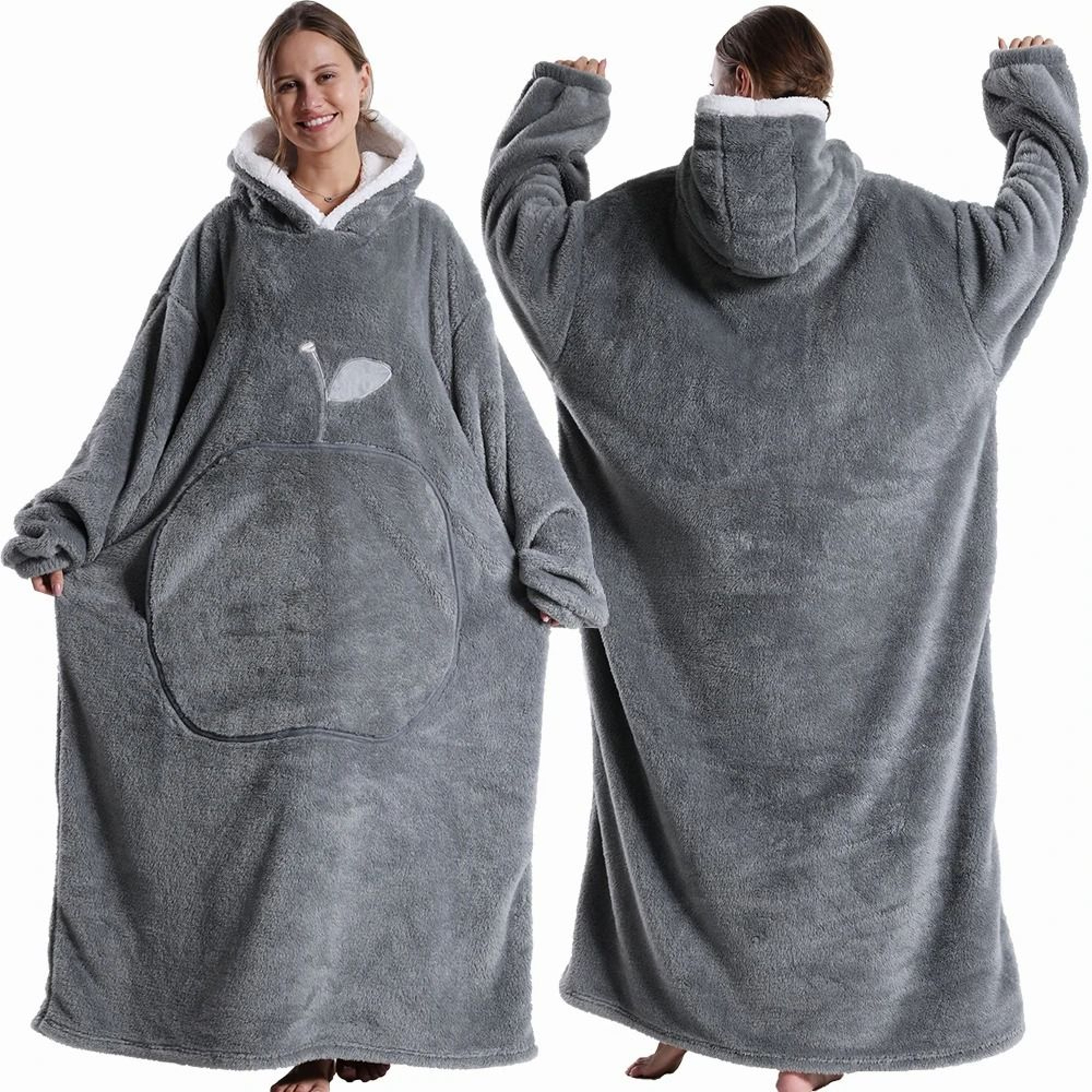 Extra Long Wearable Hooded Blanket With Sleeves Cozy Flannel Winter Throw 4