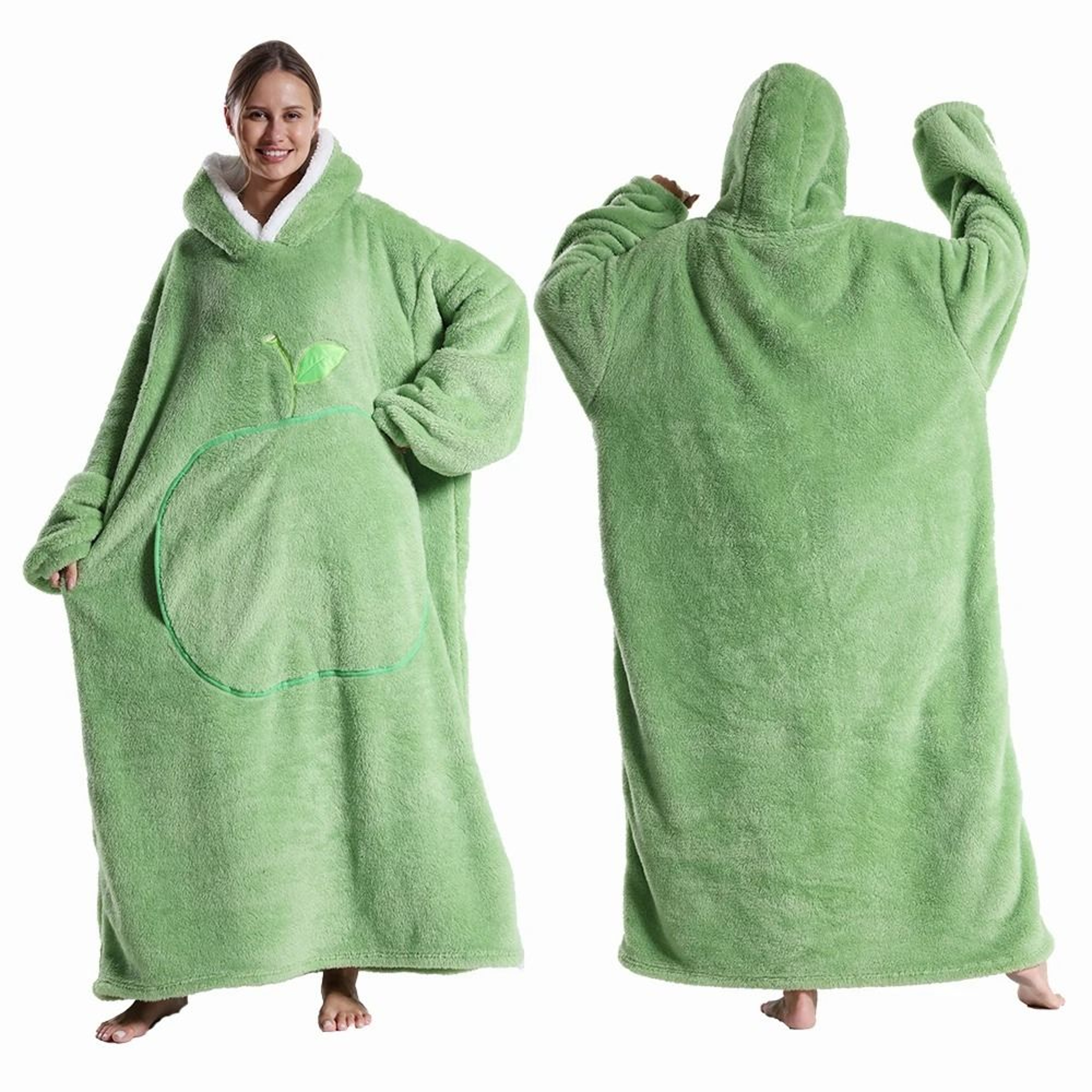 Extra Long Wearable Hooded Blanket With Sleeves Cozy Flannel Winter Throw 8