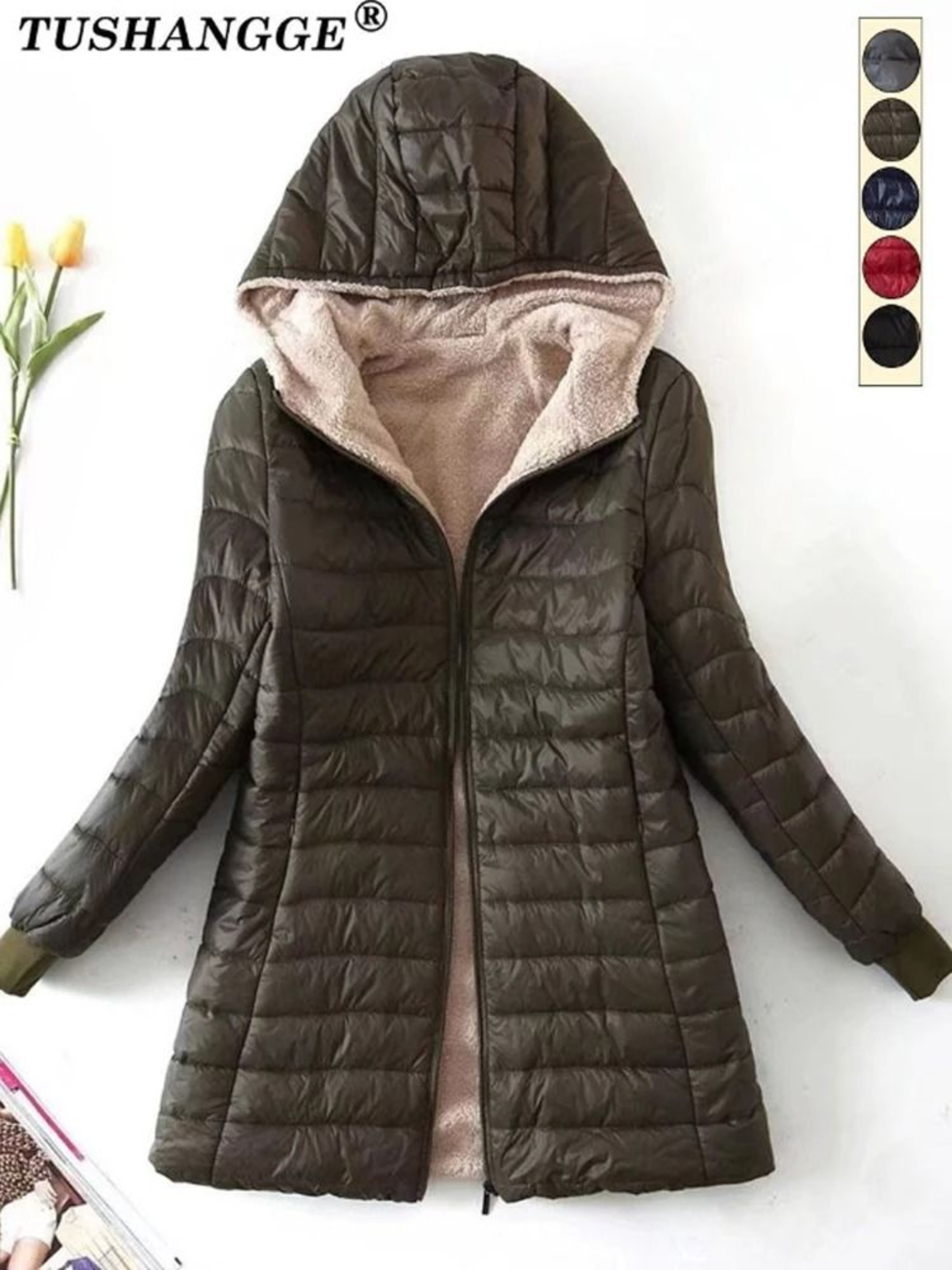 Mid Length Hooded Cotton Coat With Warm Lamb Fleece Lining For Women Autumn Winter 1