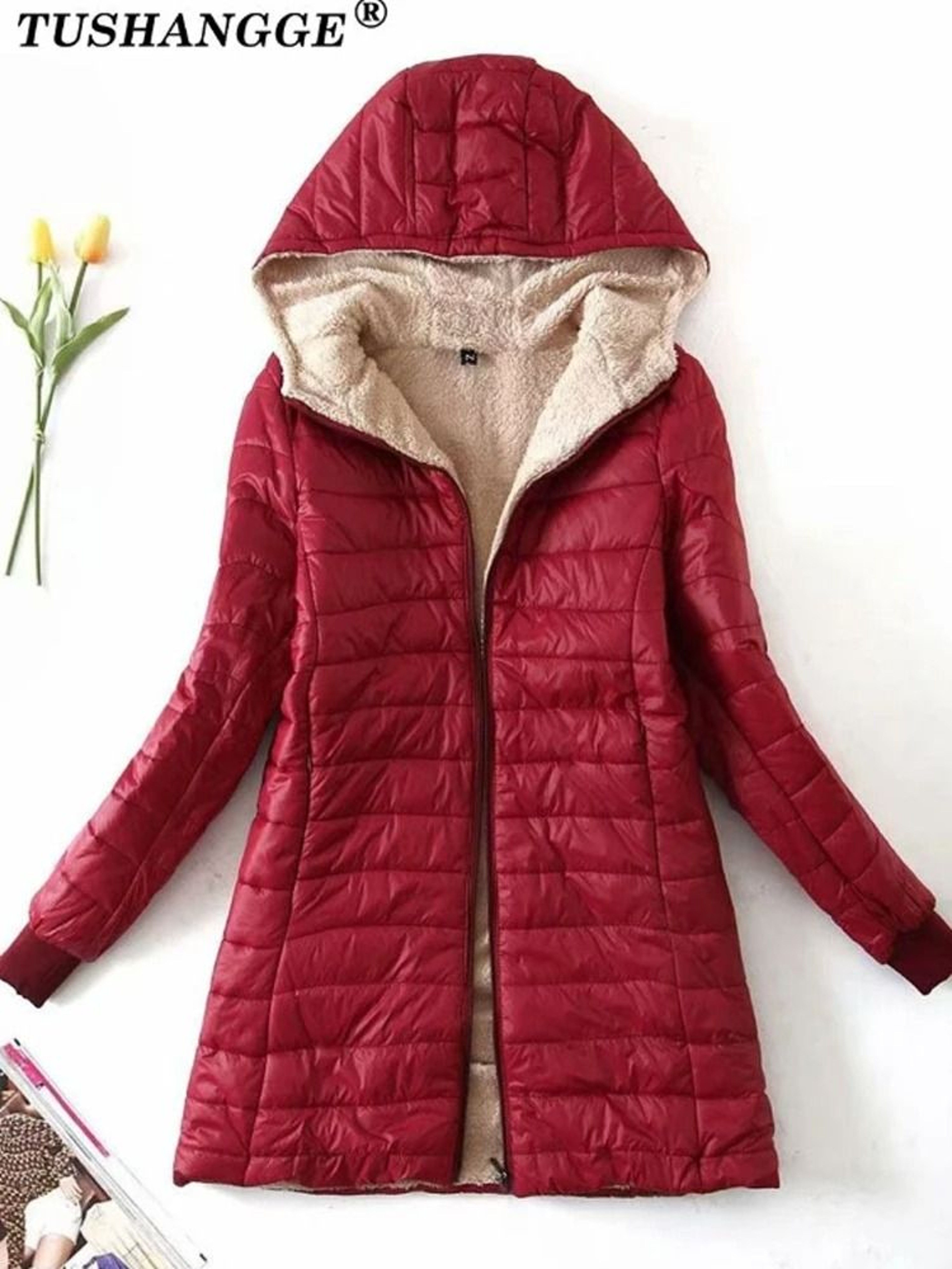 Mid Length Hooded Cotton Coat With Warm Lamb Fleece Lining For Women Autumn Winter 2