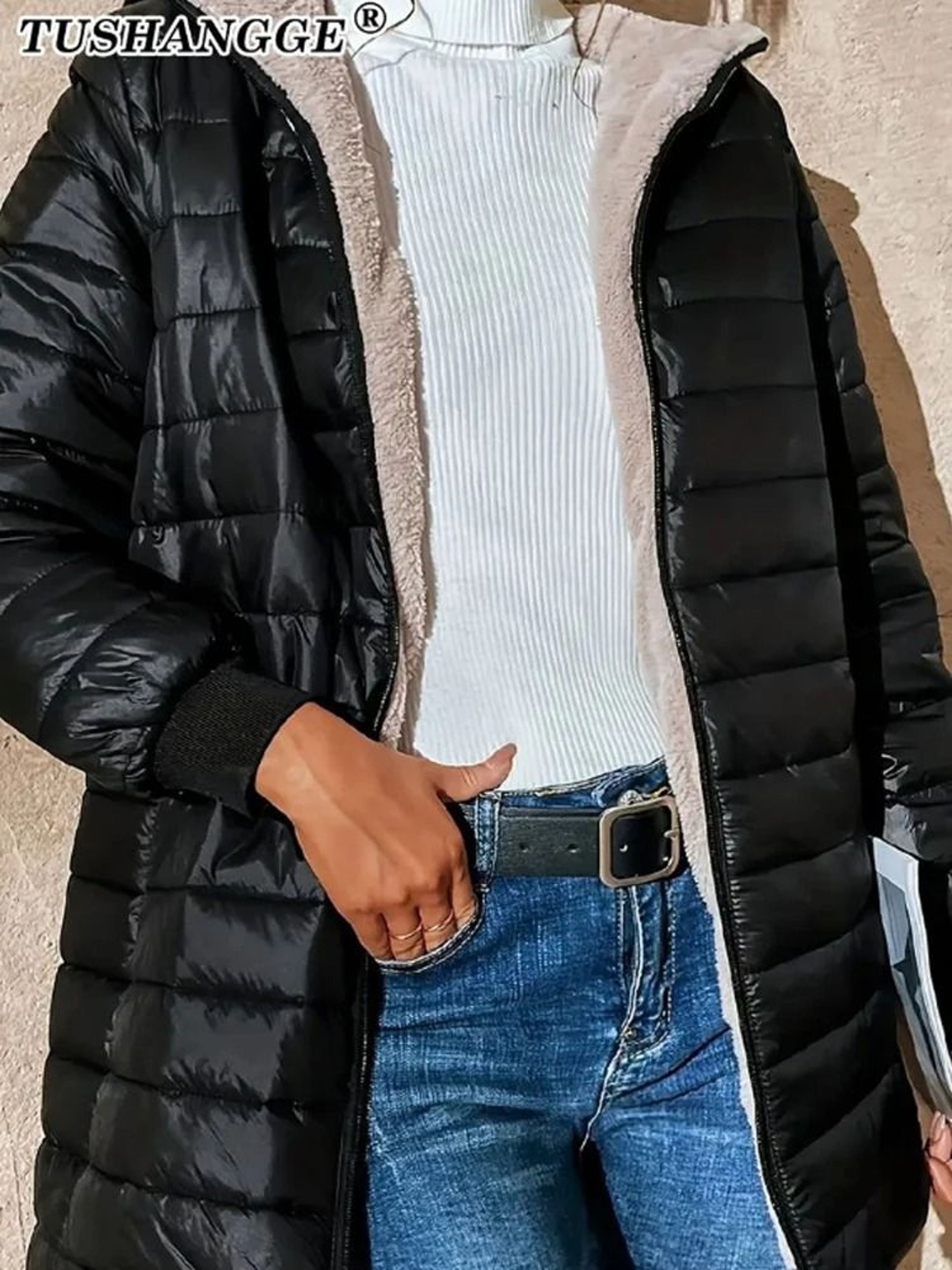 Mid Length Hooded Cotton Coat With Warm Lamb Fleece Lining For Women Autumn Winter 8