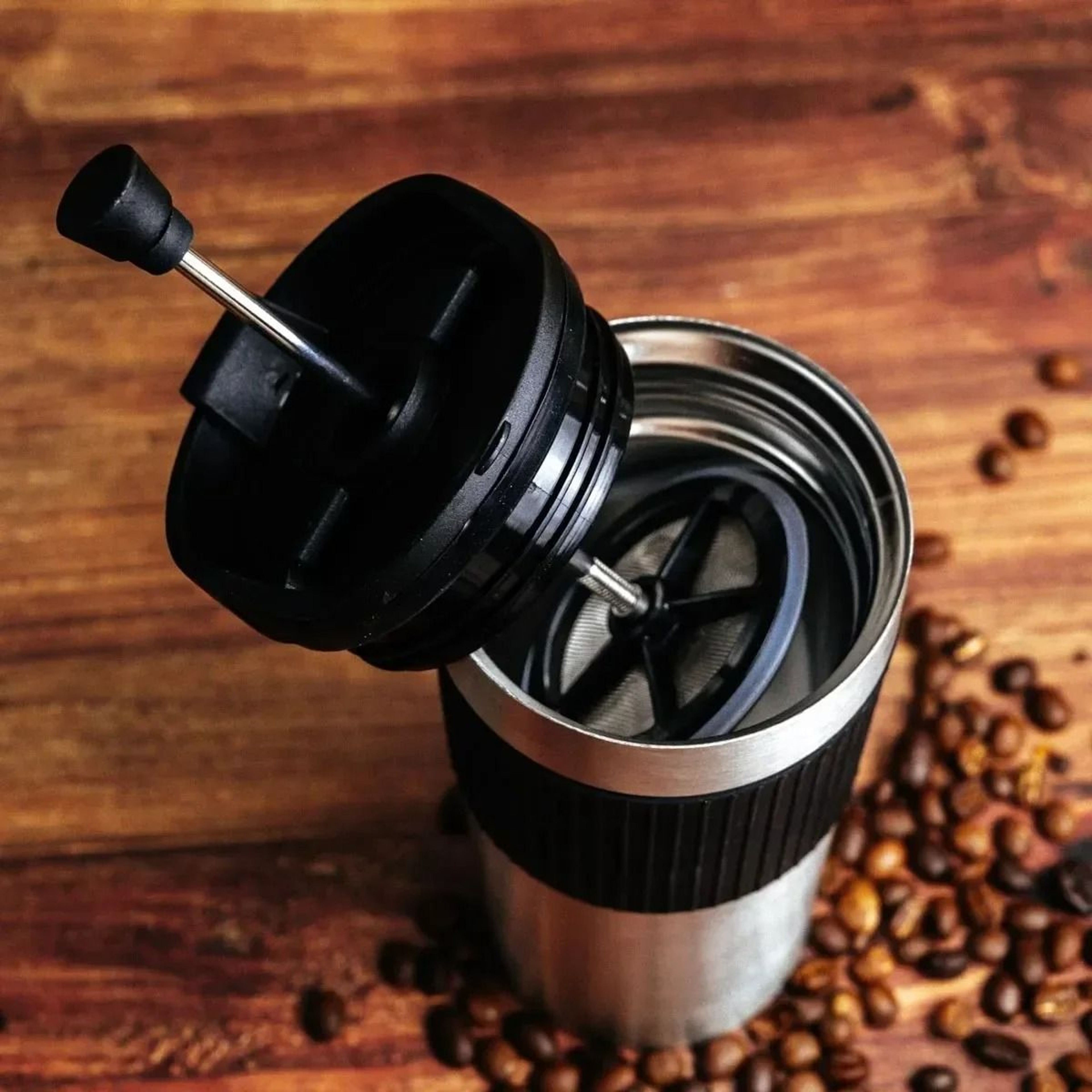 Portable French Press Coffee Maker Travel Mug With Double Wall Insulated Vacuum Design 1