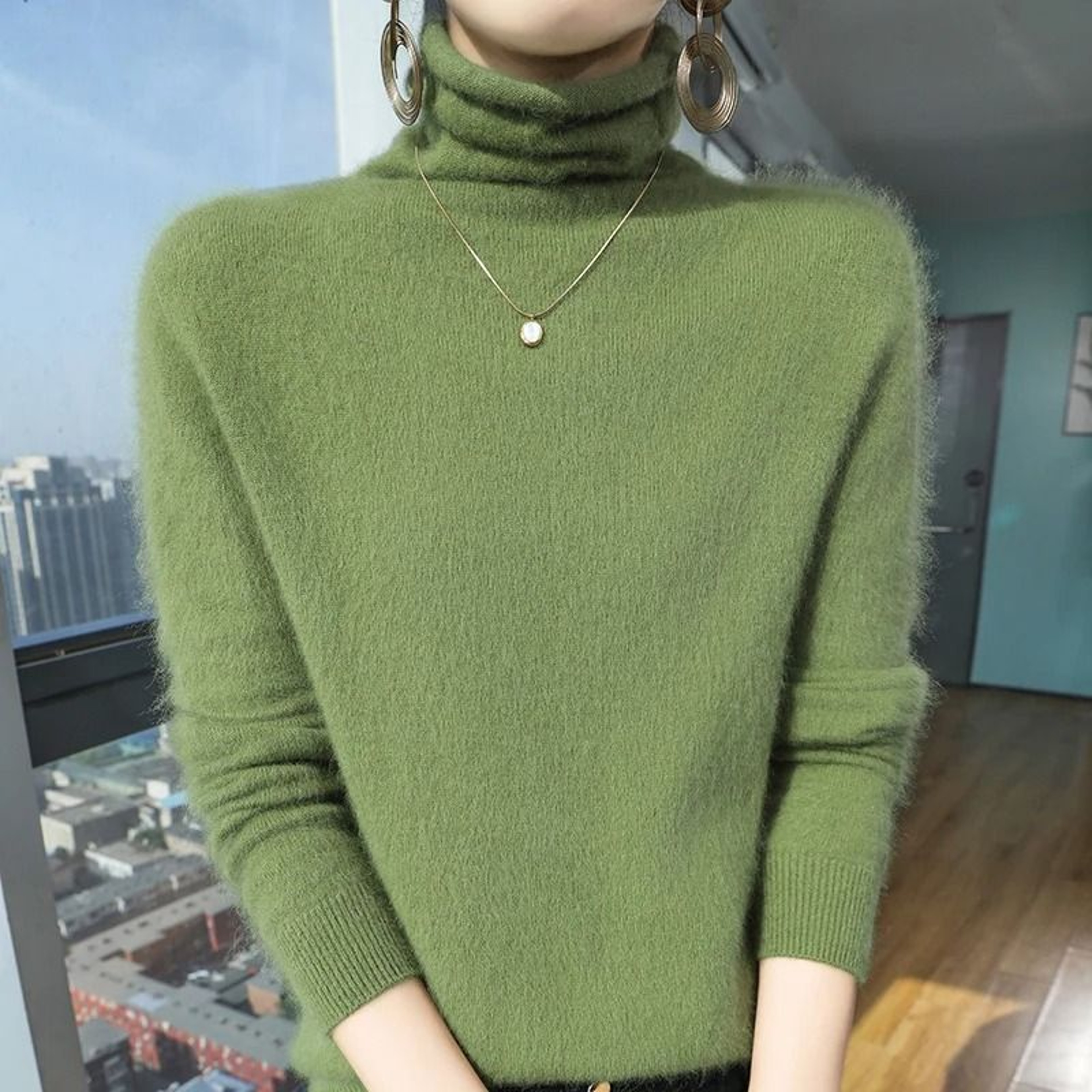 Womens Pure Mink Cashmere Sweater Slim Fit Pullover With Pile Collar Knitted Winter Top 10