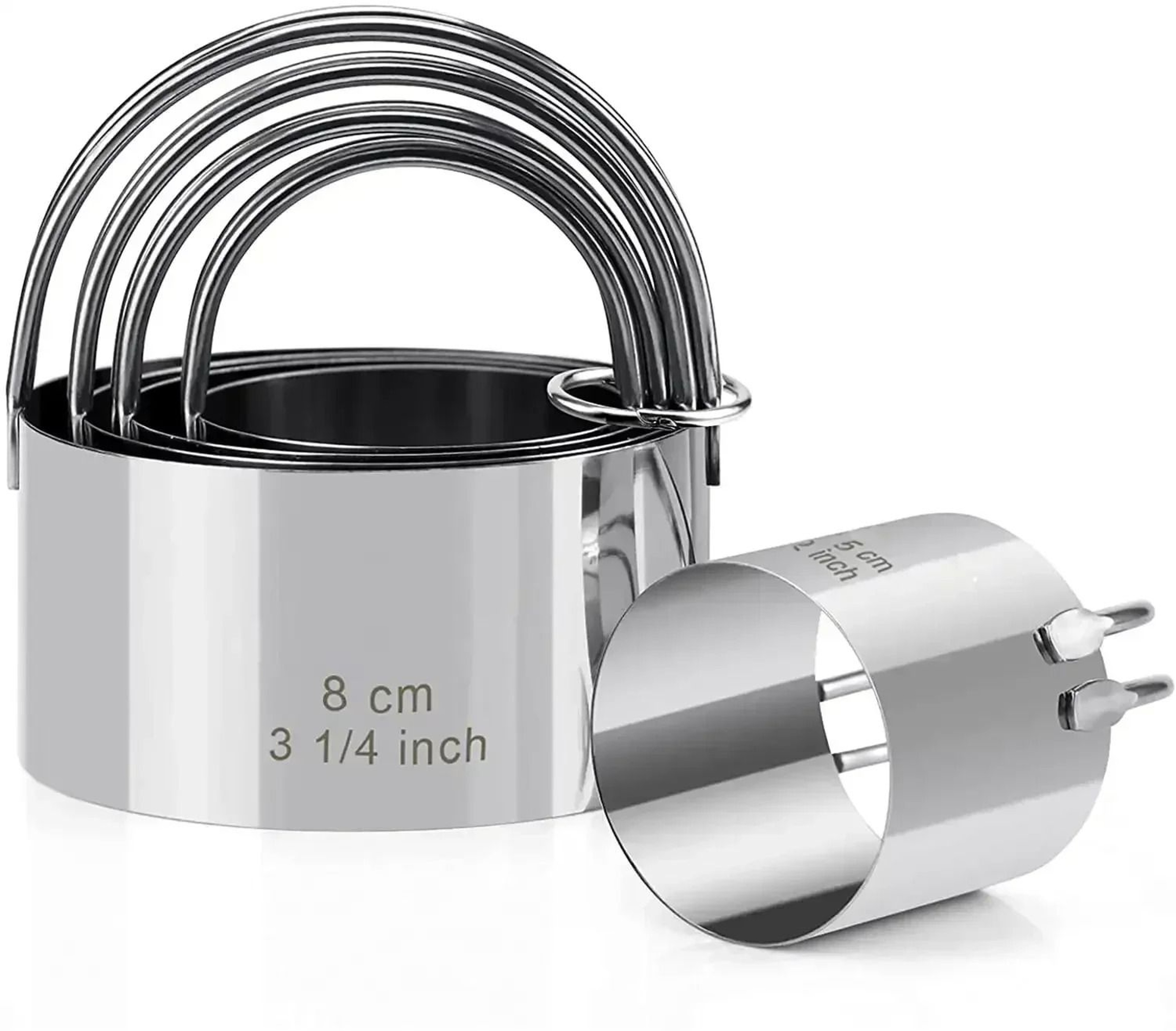 5 Piece Round Stainless Steel Biscuit Cutter Set With Handle 0