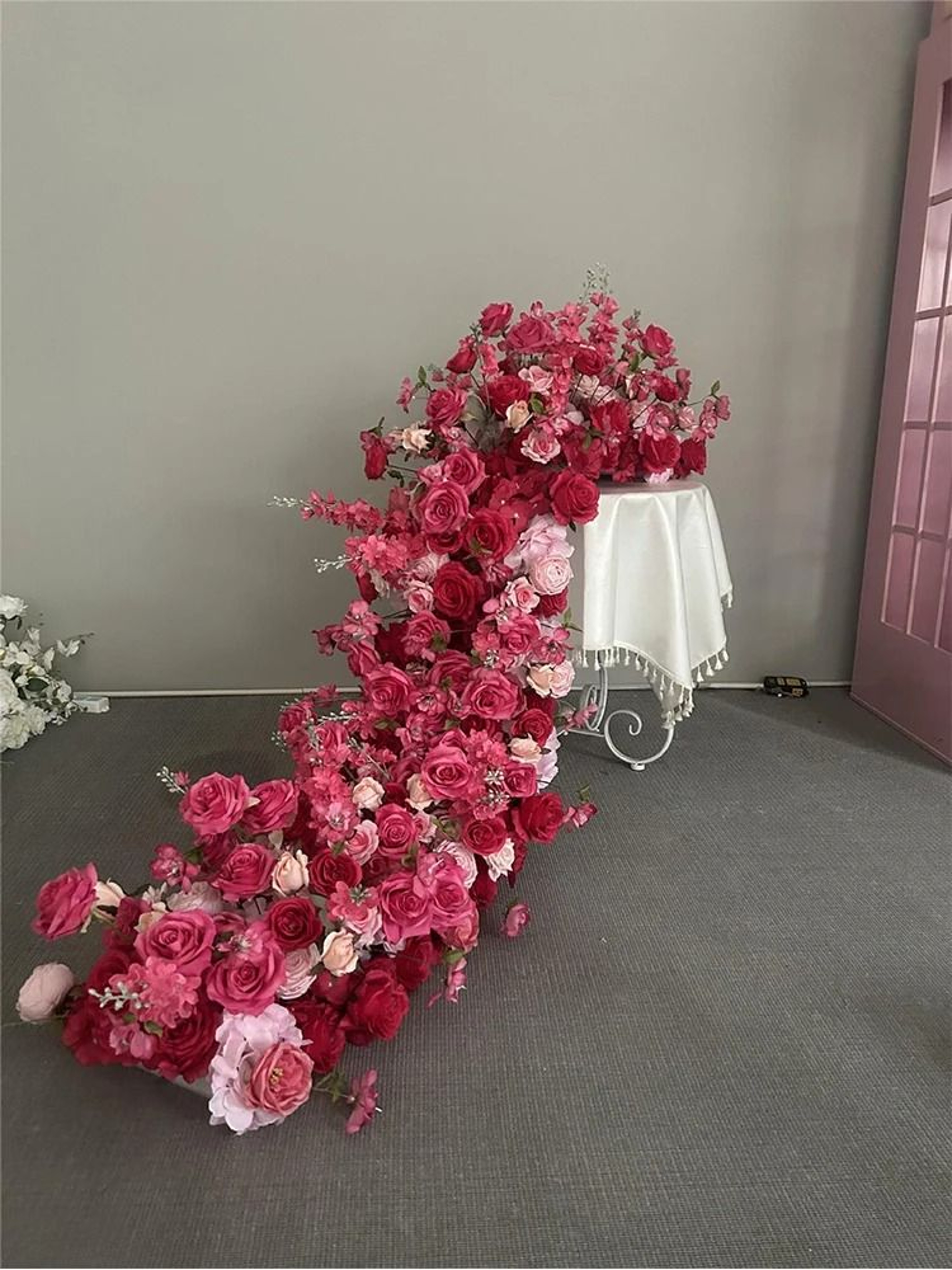 Pink Rose Large Flower Row Runner For Wedding Decor Floral Backdrop 8