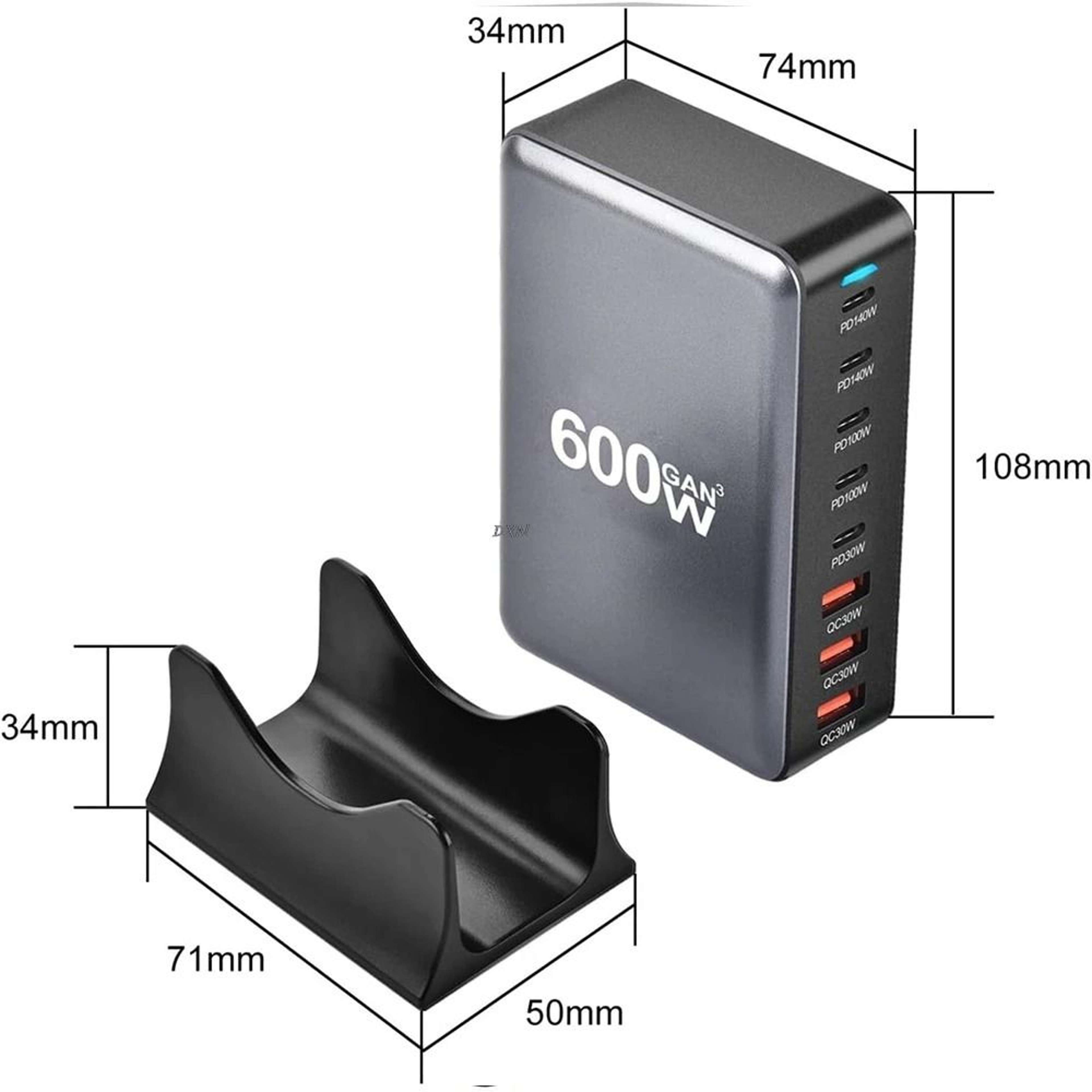 600W GaN Fast Charger 8 Port USB C Charging Station With PD31 5