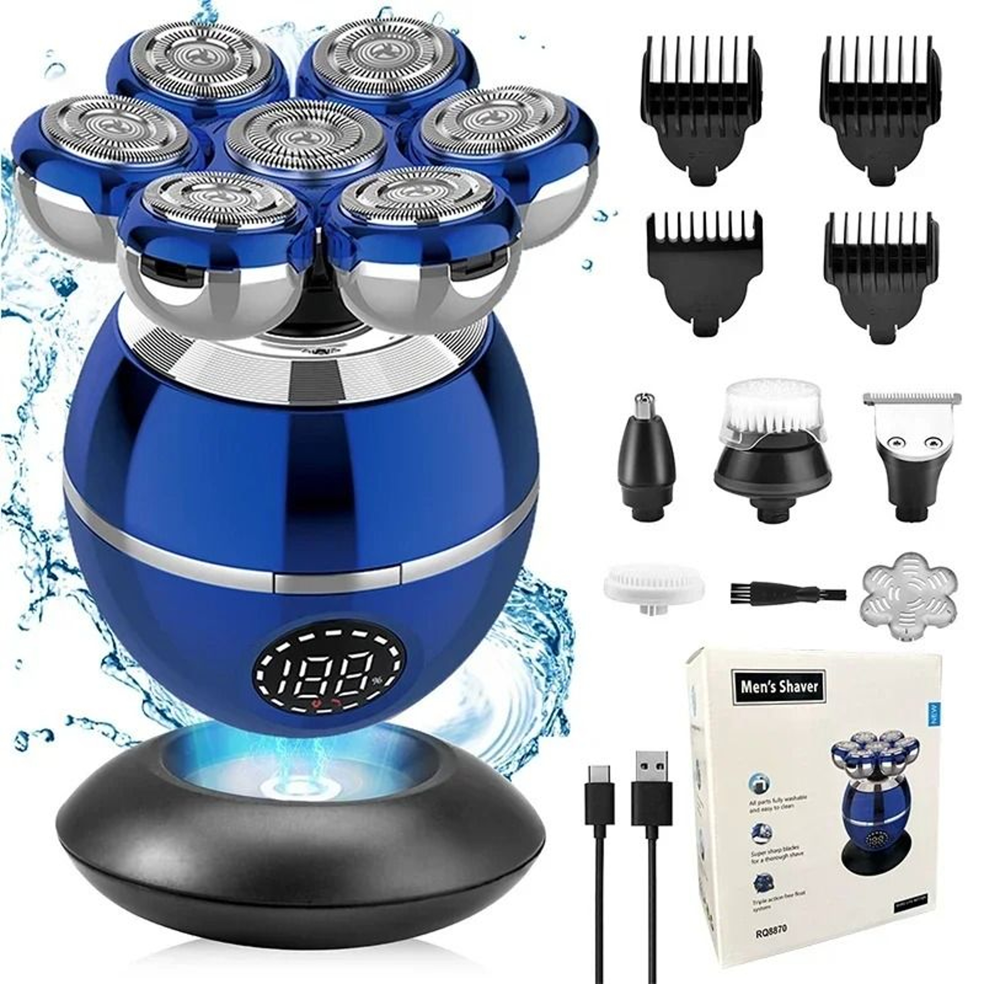 Newest 5 In 1 Electric Shaver 7D Floating Cutter Head Bald Hair Clipper With Wireless Charging 0