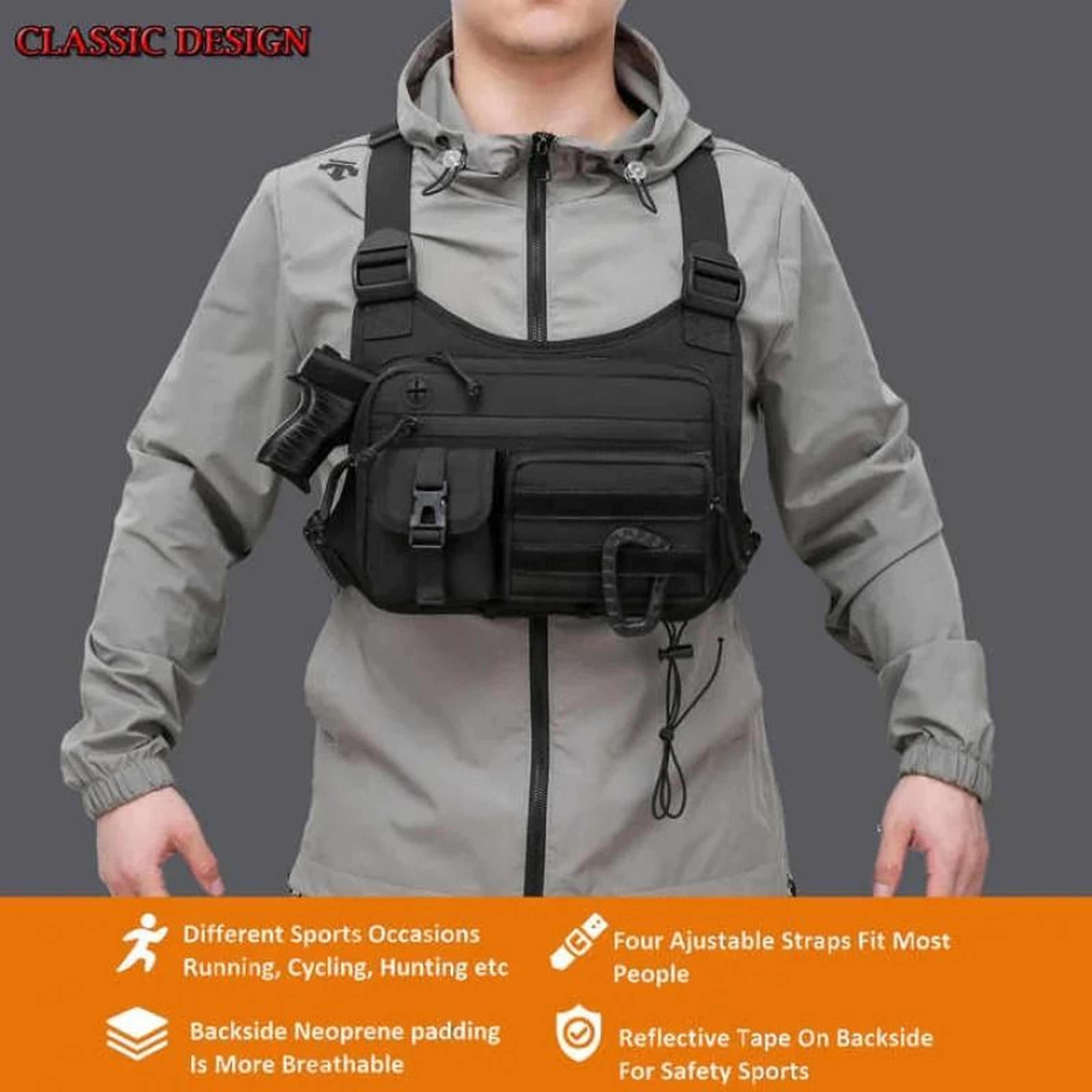 Mens Tactical Chest Bag Waterproof Anti Theft Vest Pack For Outdoor Cycling And Running 3
