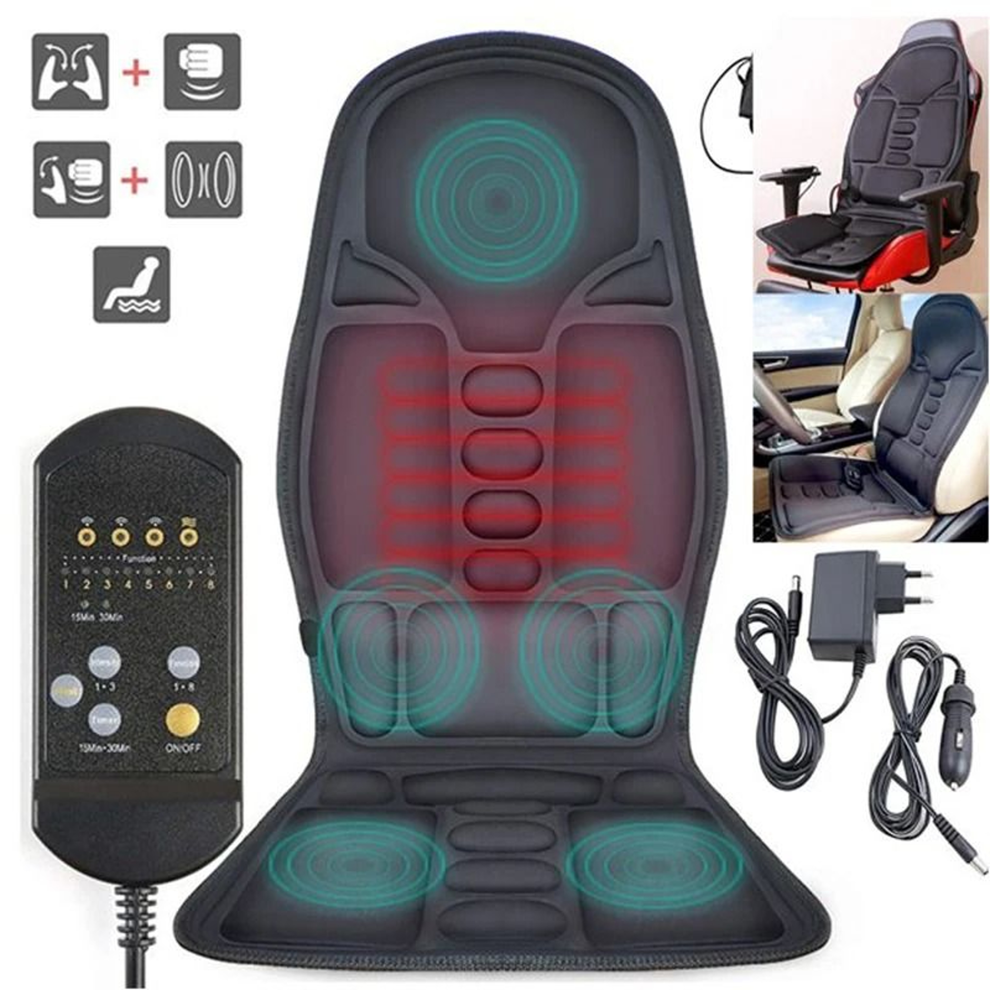 Lumbar Massage Mat Cushion Heating Vibrating Neck Back Pain Relief Pad 4