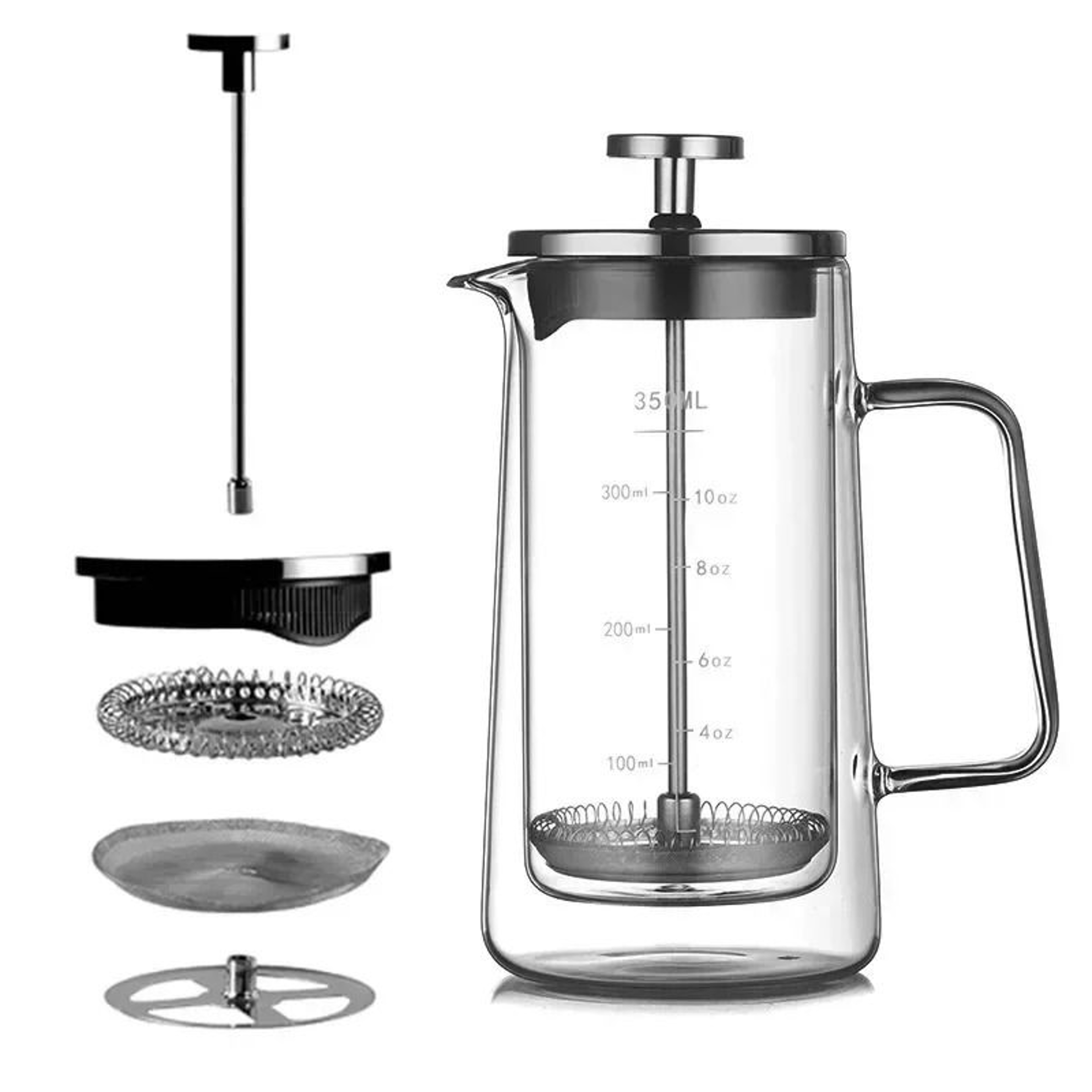 High Borosilicate Glass French Press Coffee Pot Double Layer Insulated 350ML 650ML 1000ML 5