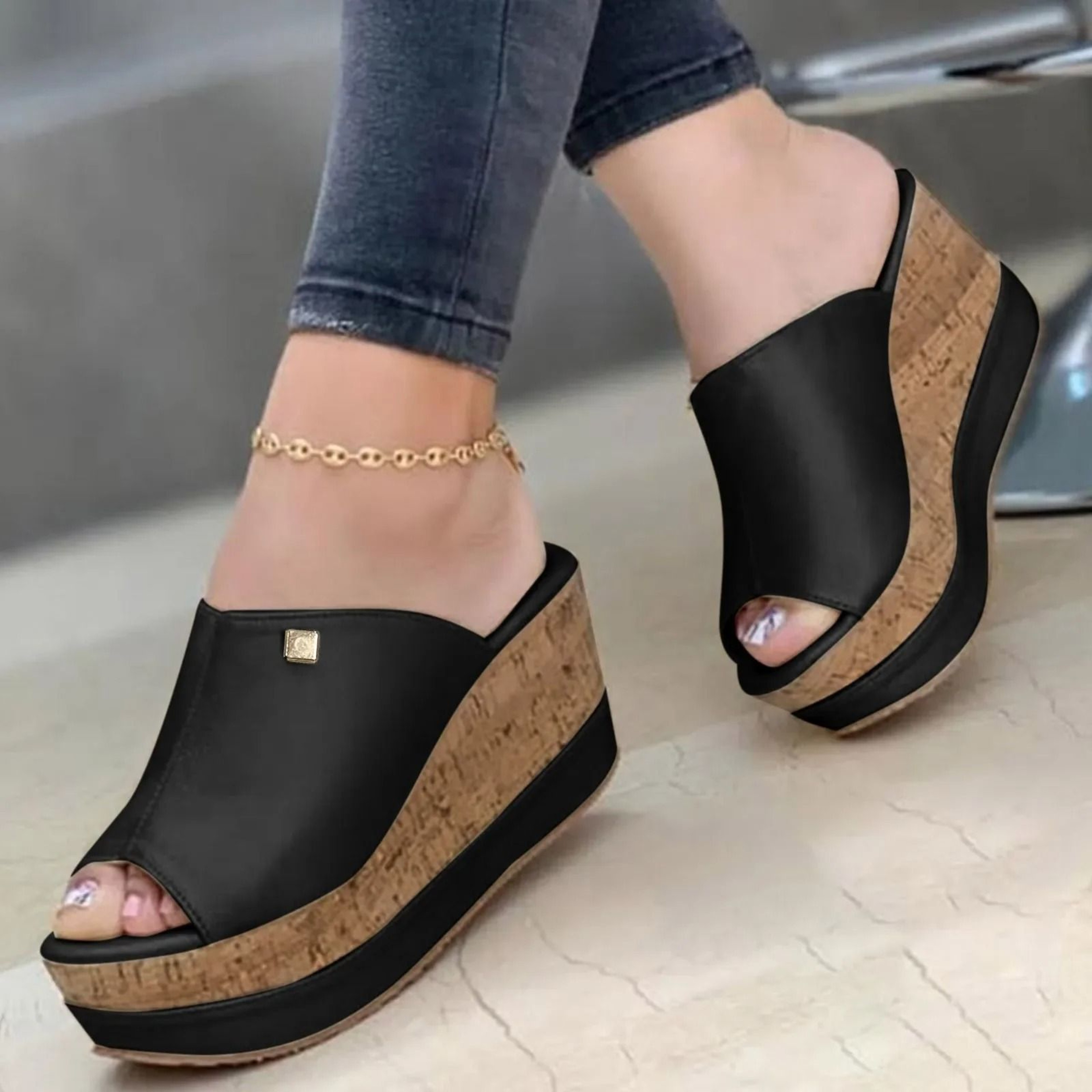 Womens Roman Wedge Sandals With Solid Color Platform Design 0