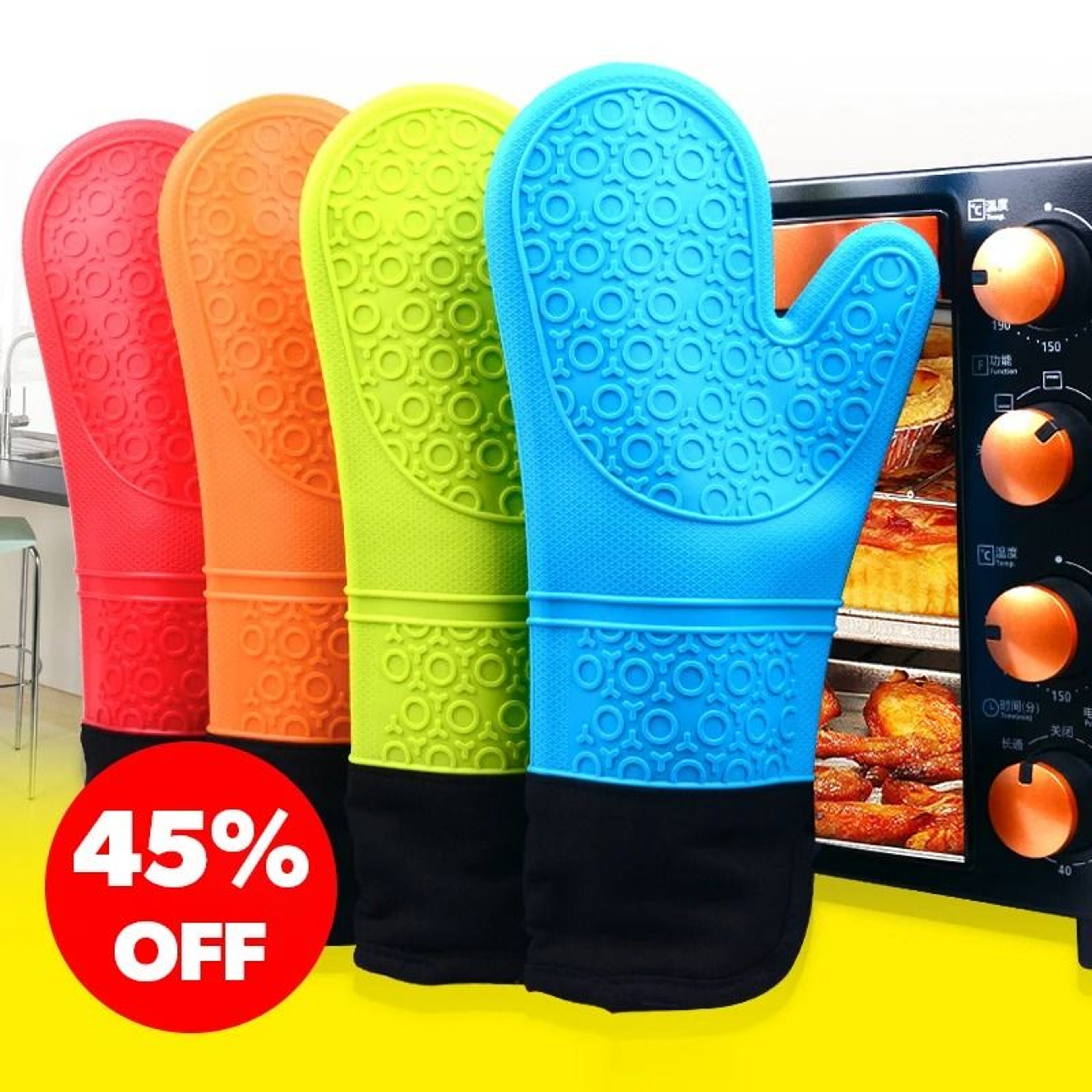 Professional Silicone Oven Gloves Heat Resistant Non Slip Set 0
