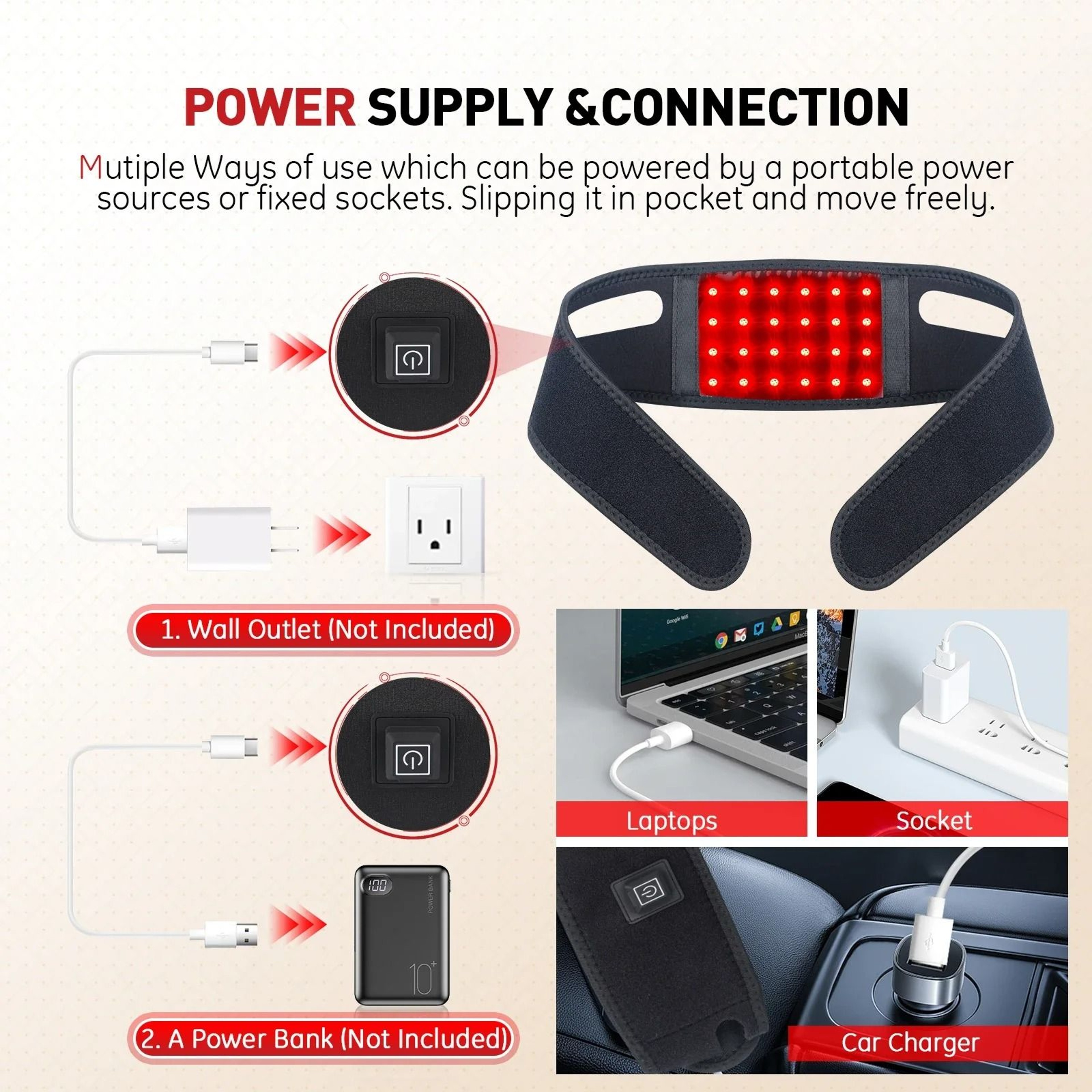 660nm Red Light Infrared 850nm Neck Heating Belt Pain Relief Wrap Firming Skin Care 2