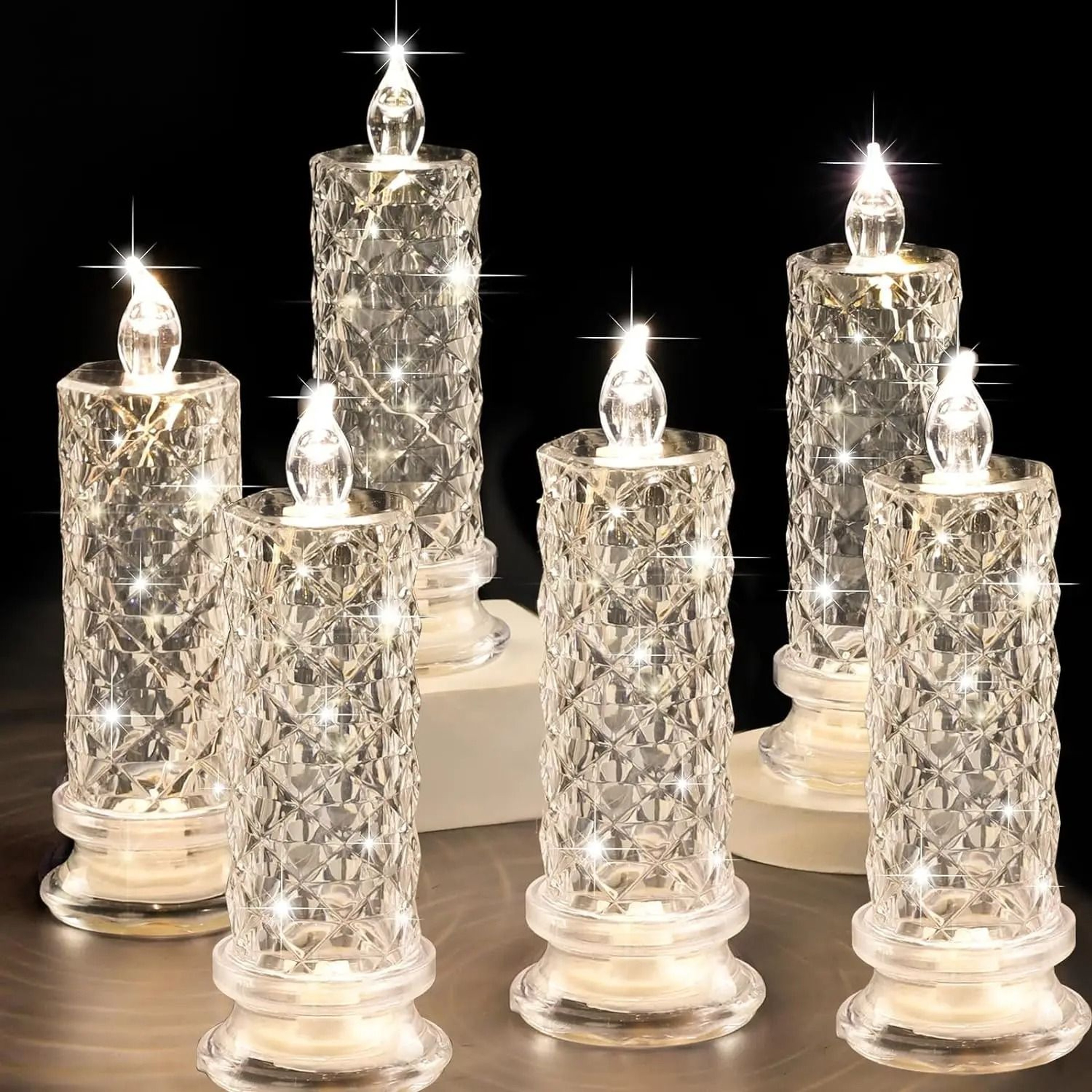 Crystal LED Lantern Night Lamp Flameless Battery Powered Transparent Table Decor 7