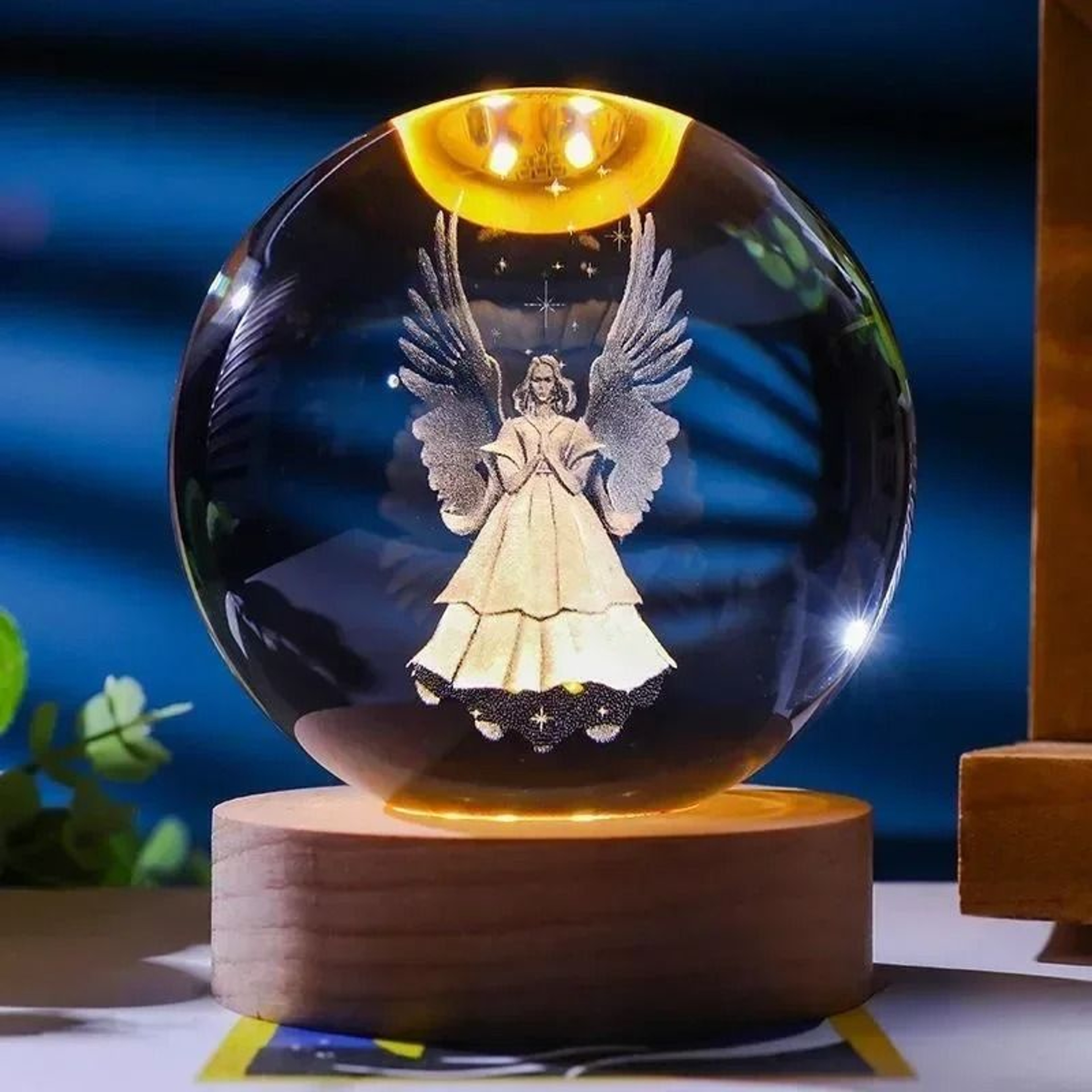 Illuminated Jesus And Virgin Mary Crystal Ball Set With Cross 4
