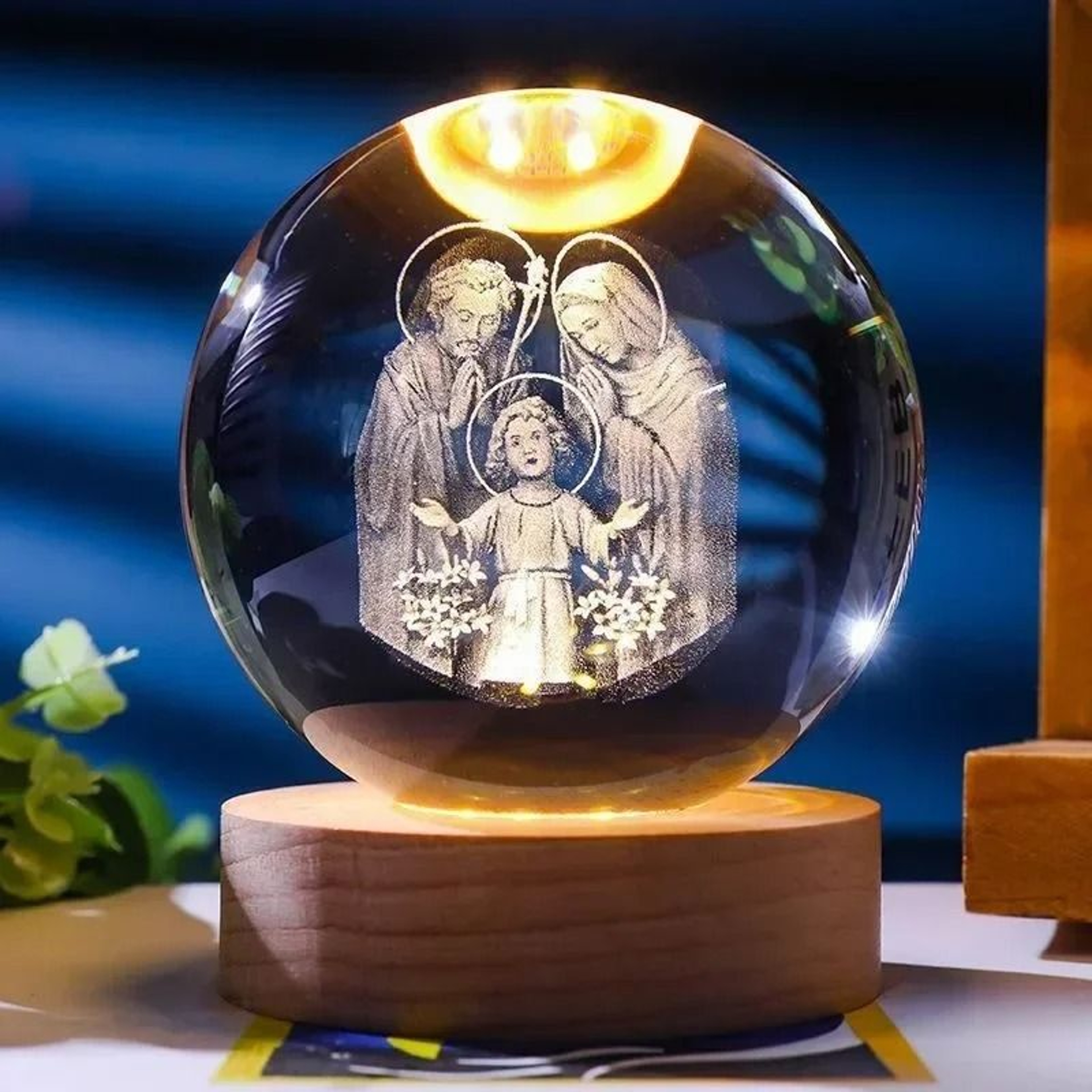 Illuminated Jesus And Virgin Mary Crystal Ball Set With Cross 7