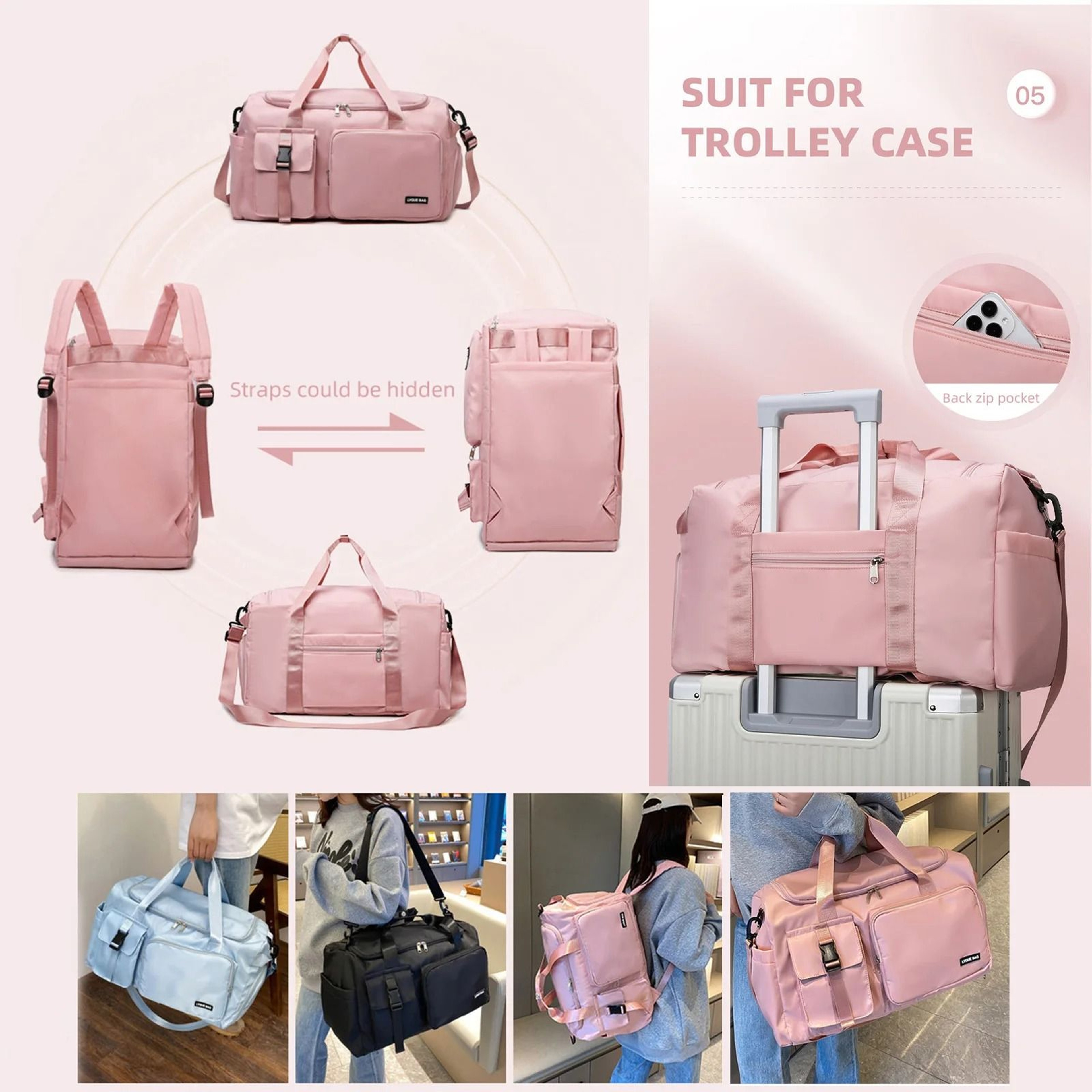 Dry Wet Sports Gym Duffel Bag Women Travel Shoulder Crossbody Weekender 3