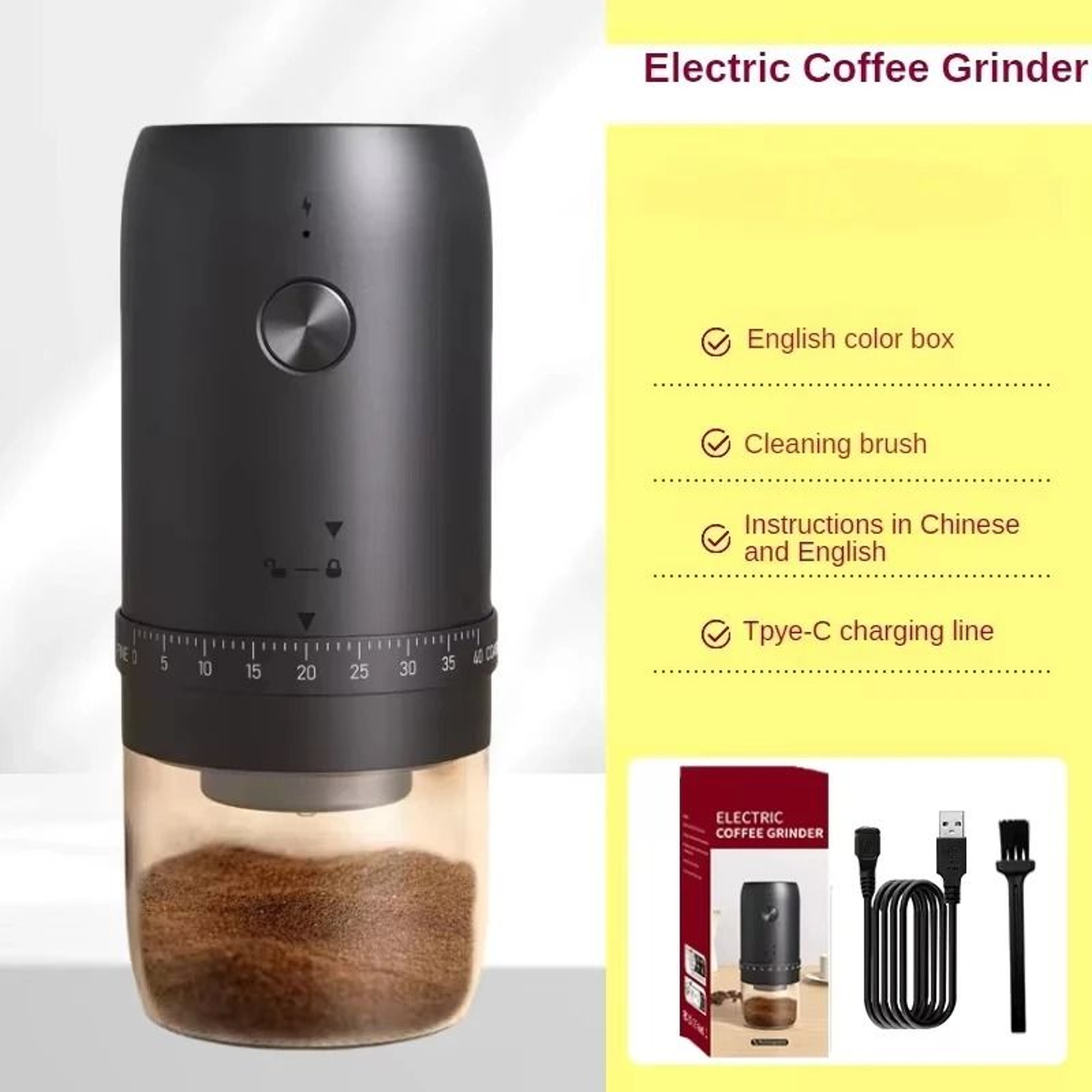Portable Electric Coffee Bean Grinder With 40 Gear Settings And 1800mAh Battery 6