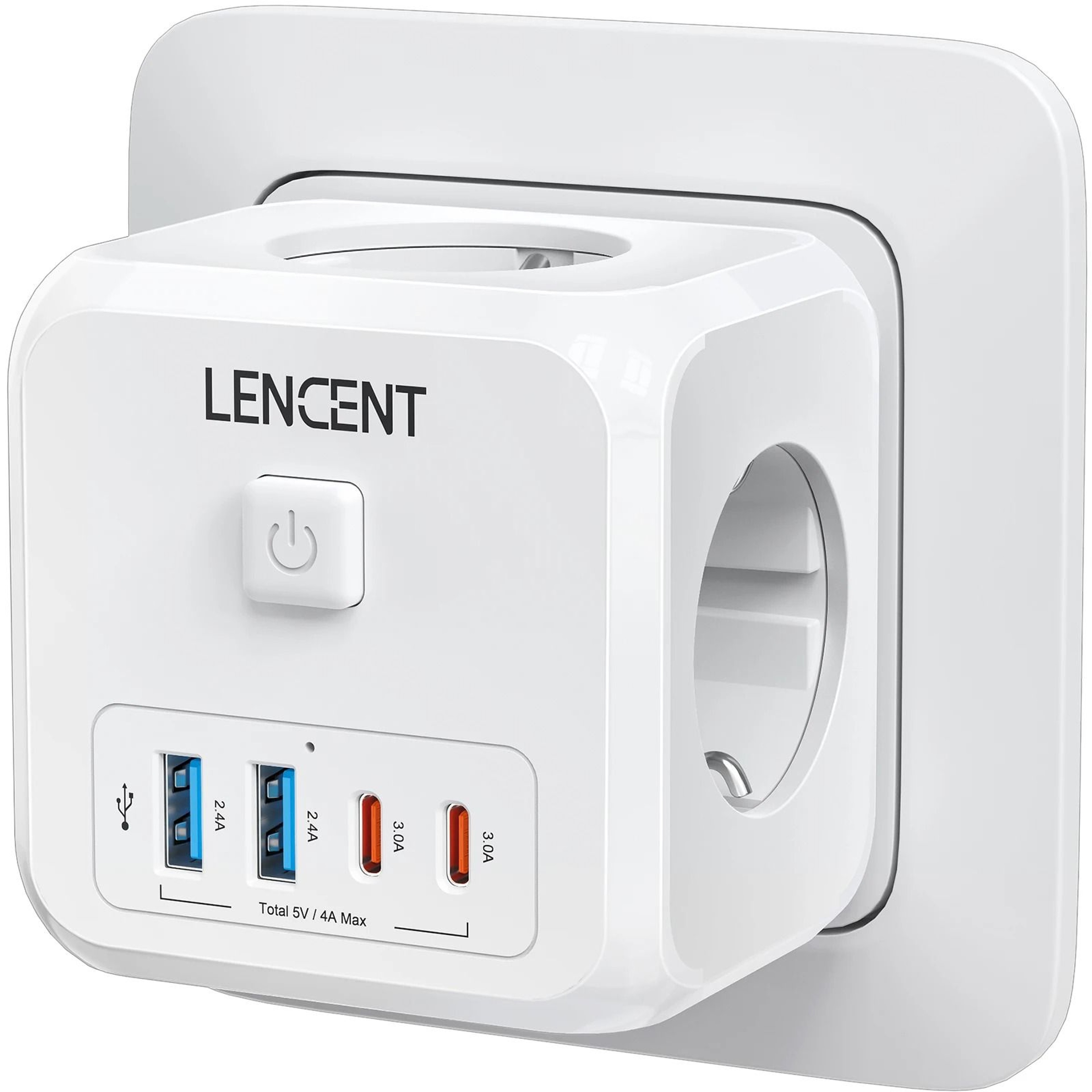LENCENT EU Plug Power Strip With Three AC Outlets Three USB Ports And One USB C Adapter 7