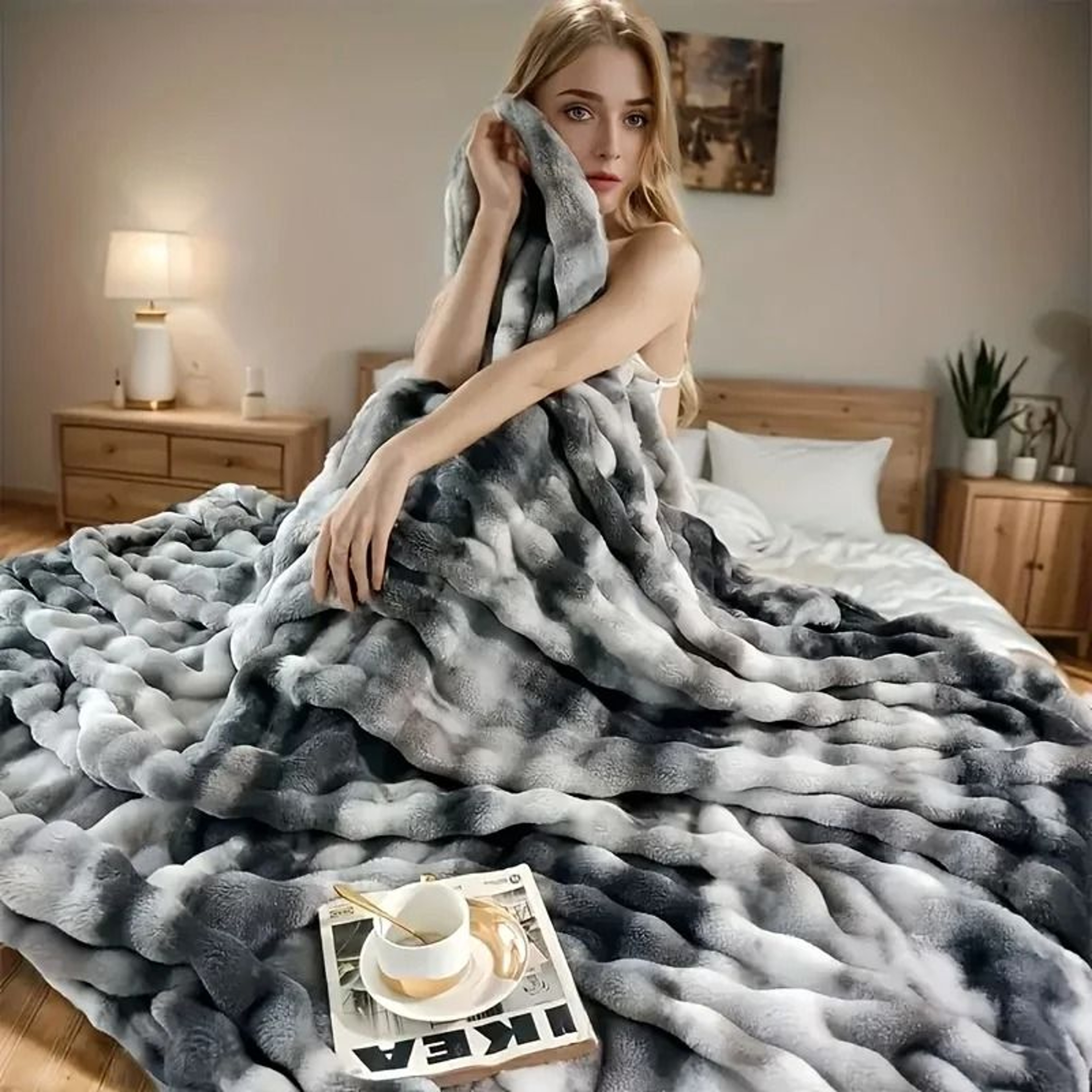 Cozy Faux Rabbit Fleece Blanket Throw For Living Room Bedroom Dorm 3