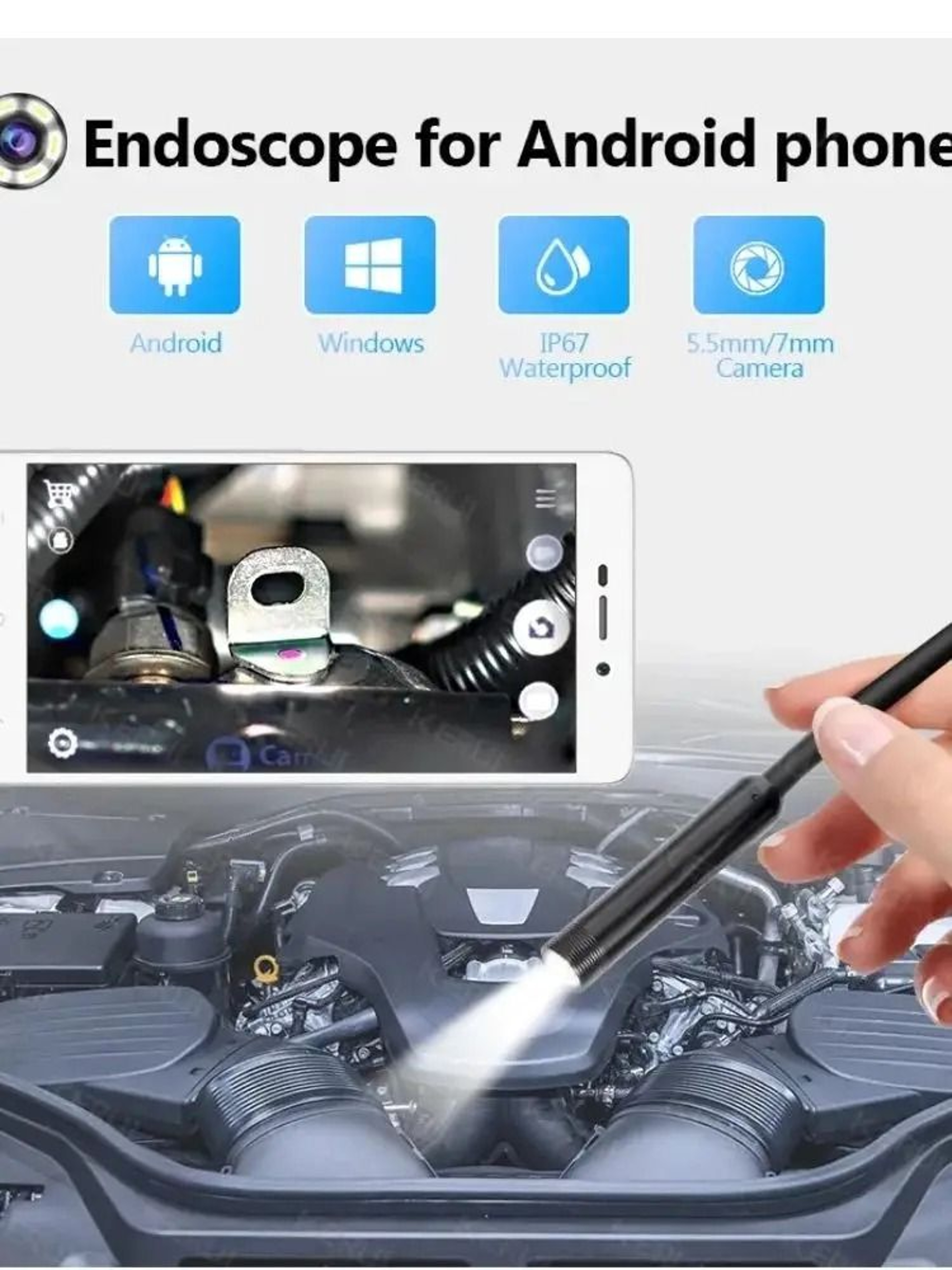 USB Endoscope OTG Borescope Inspection Camera Waterproof 55mm With LED Lighting 2