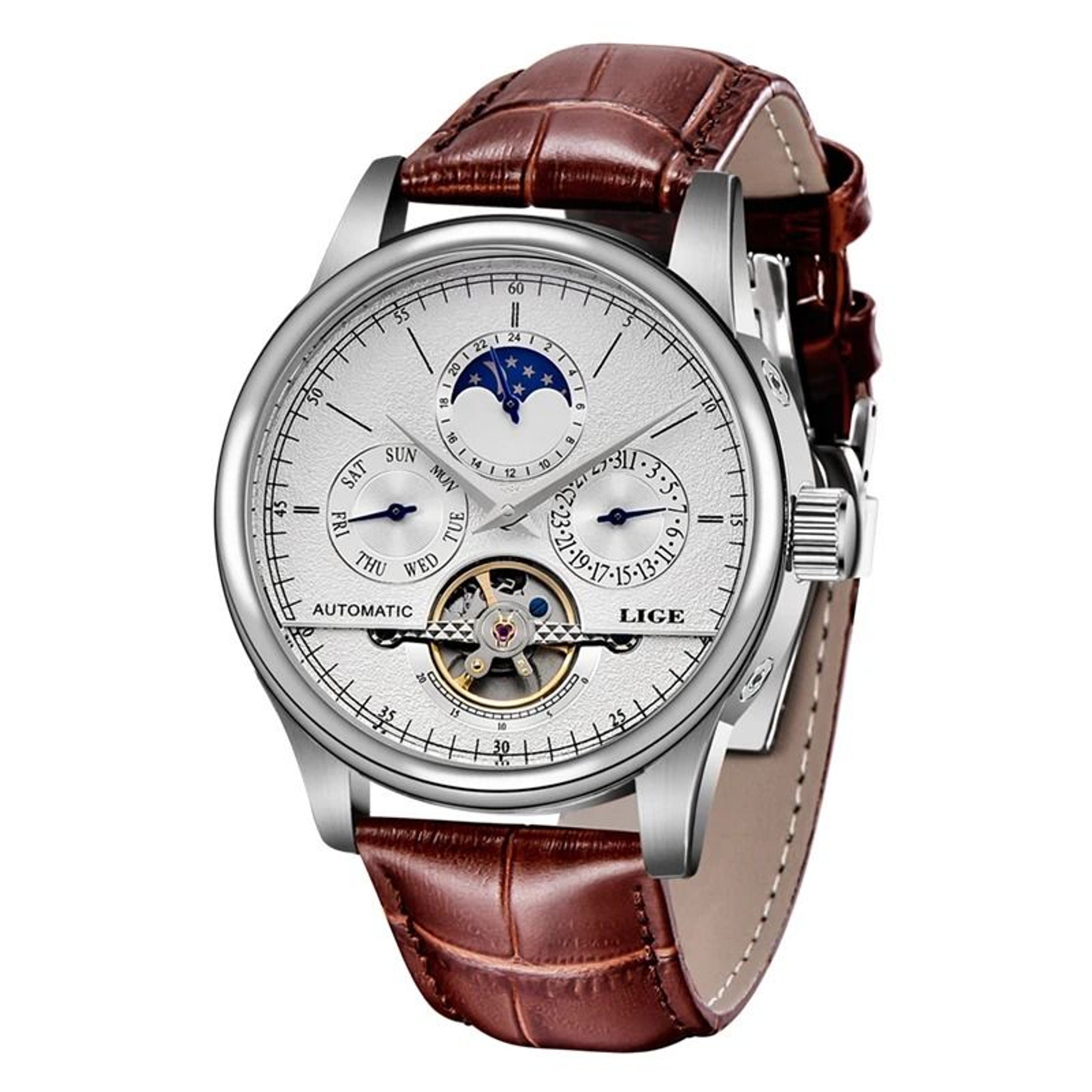 LIGE Men Automatic Mechanical Tourbillon Watch 6