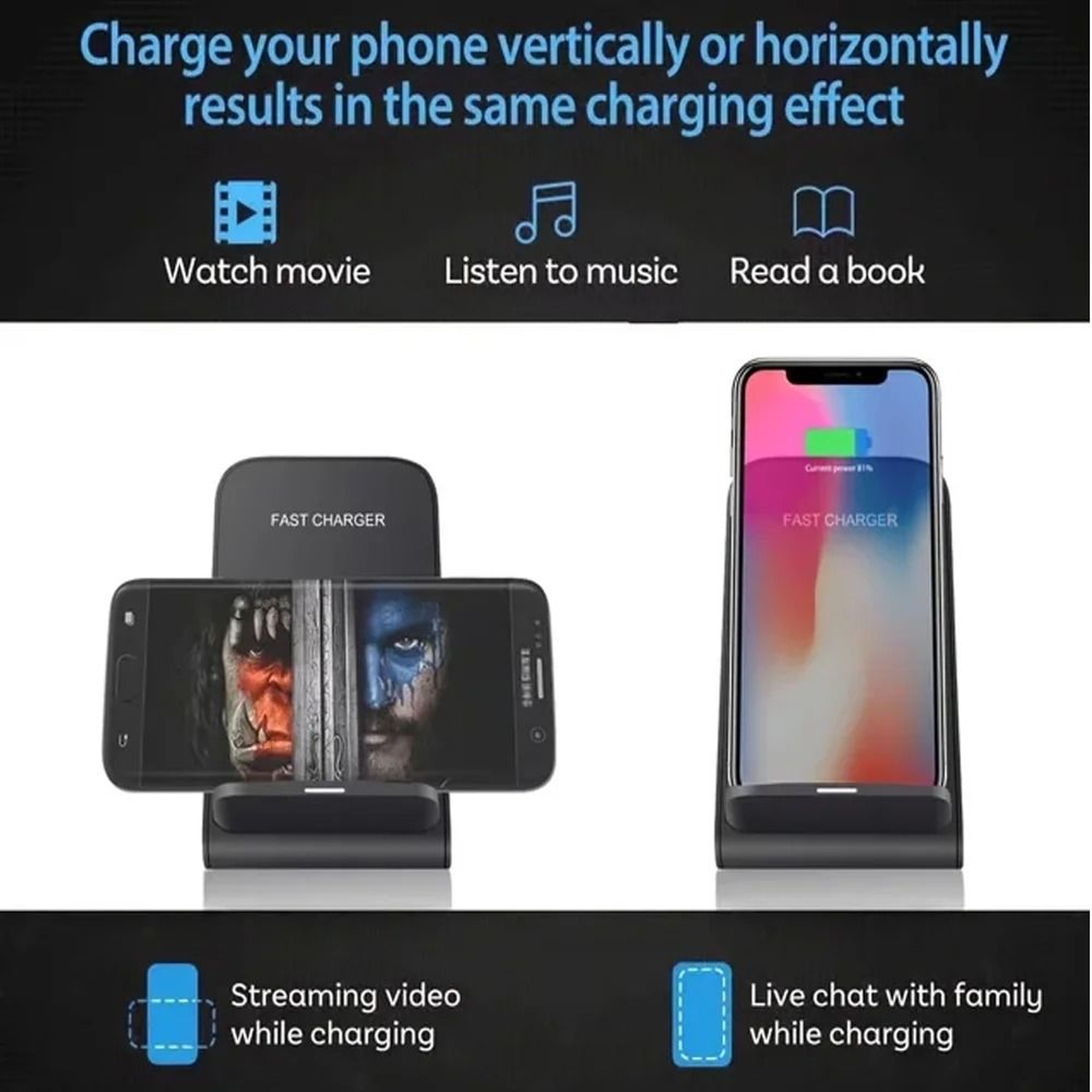 40W Fast Wireless Charging Stand For Samsung IPhone Xiaomi 4