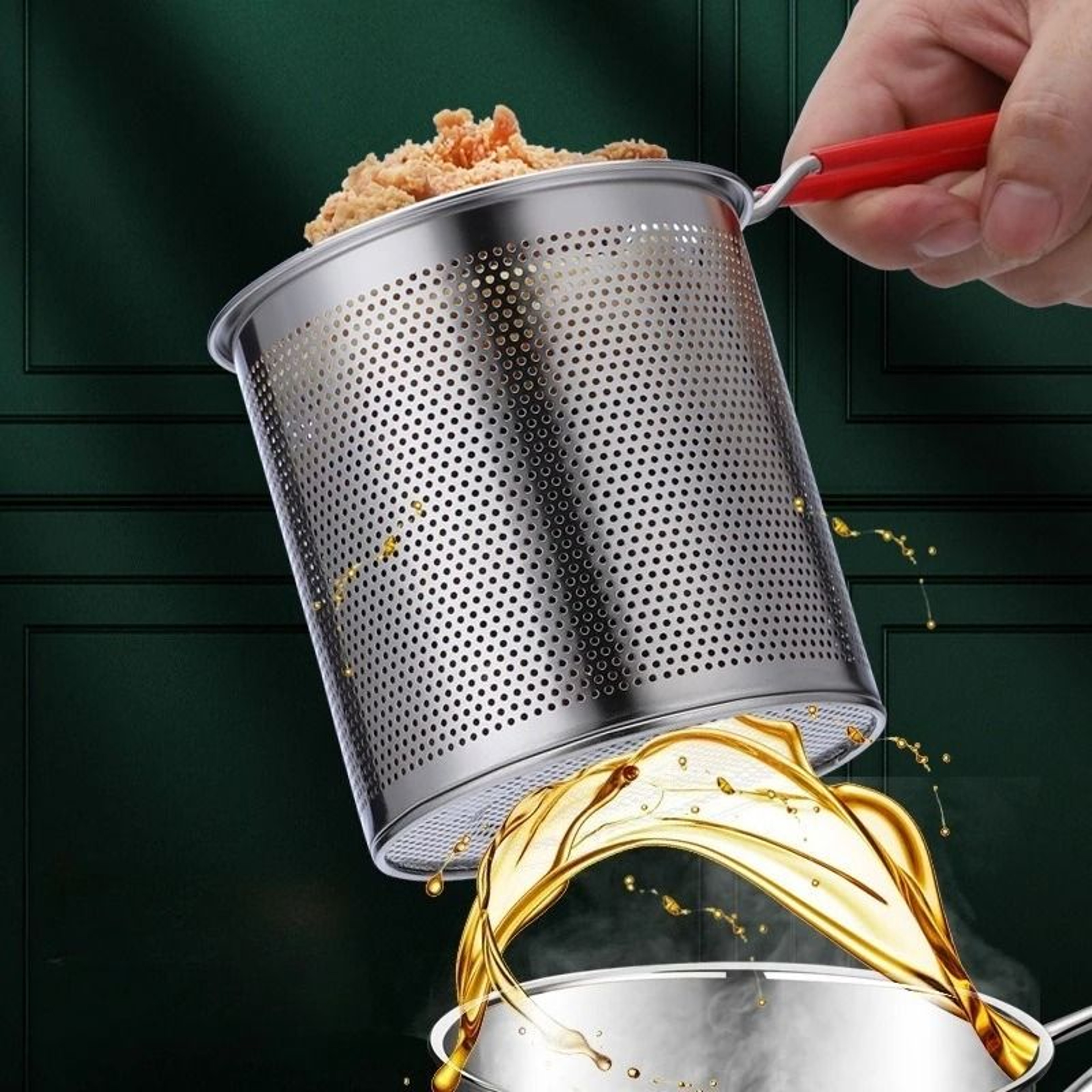 Stainless Steel Deep Fryer Pan With Strainer Basket For Chicken And Tempura At Home 2