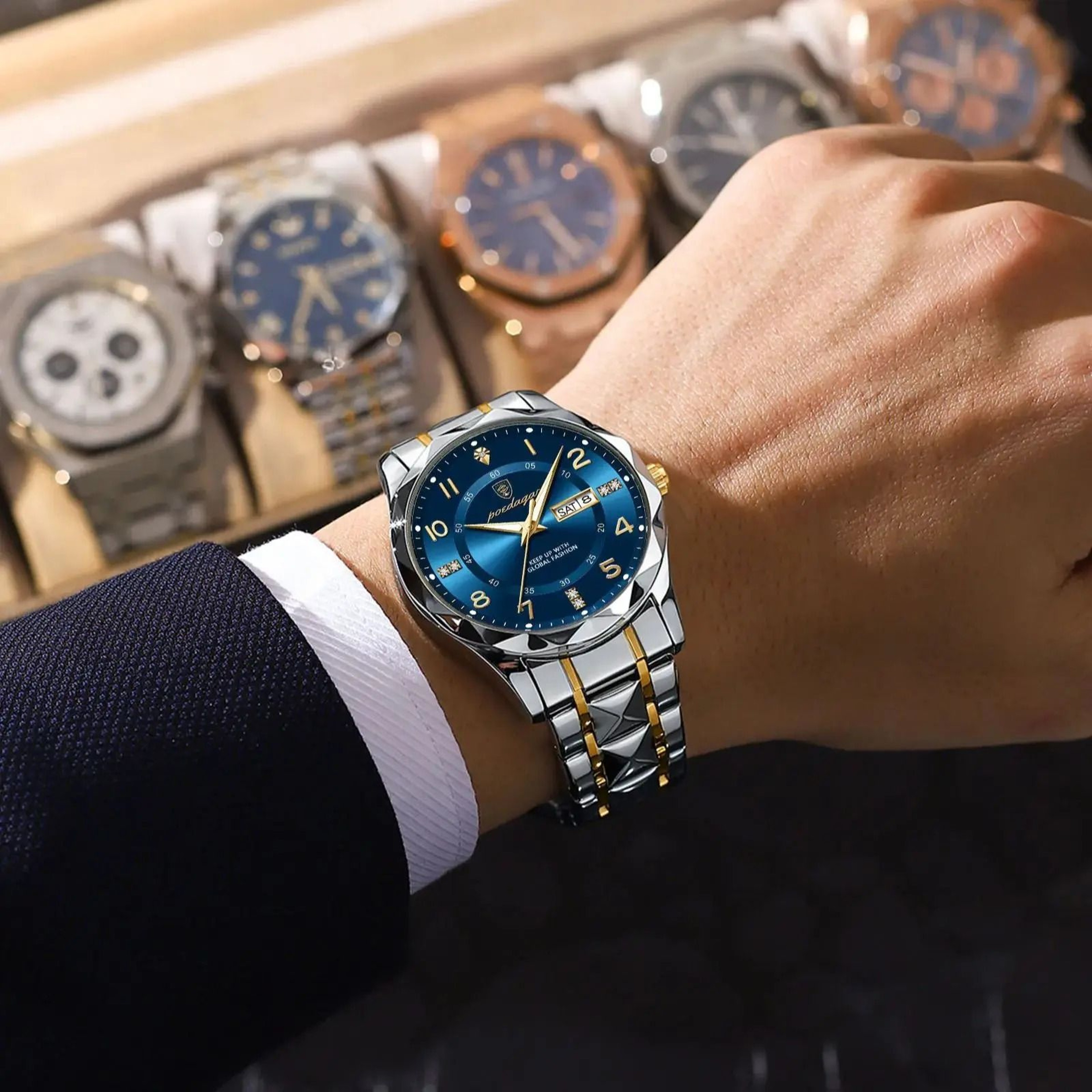 Poedagar Luxury Men Quartz Watch Waterproof Luminous Date Week 5