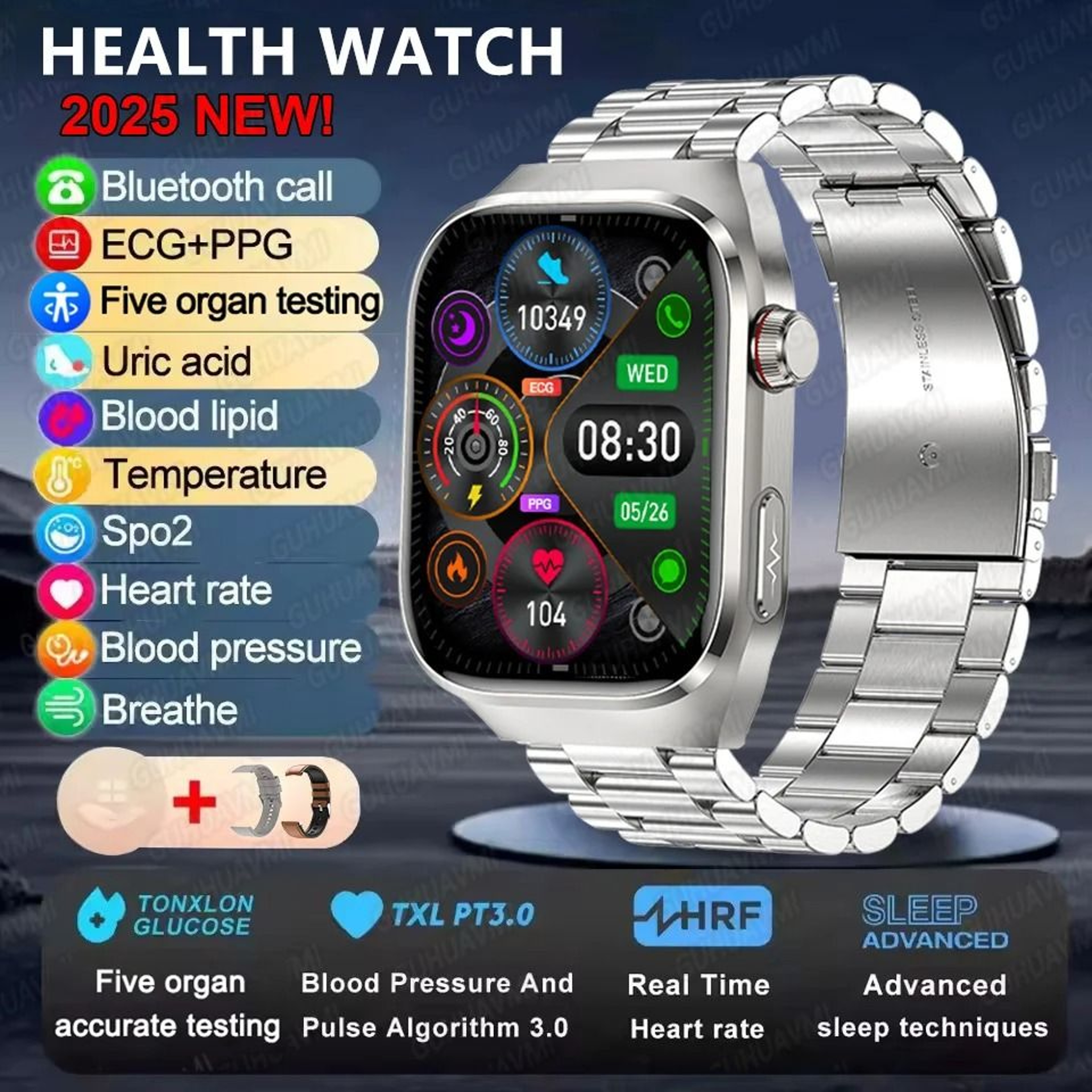 2025 ECG PPG Smart Watch With Heart Rate Blood Pressure Lipids Uric Acid Monitoring And Bluetooth C 21