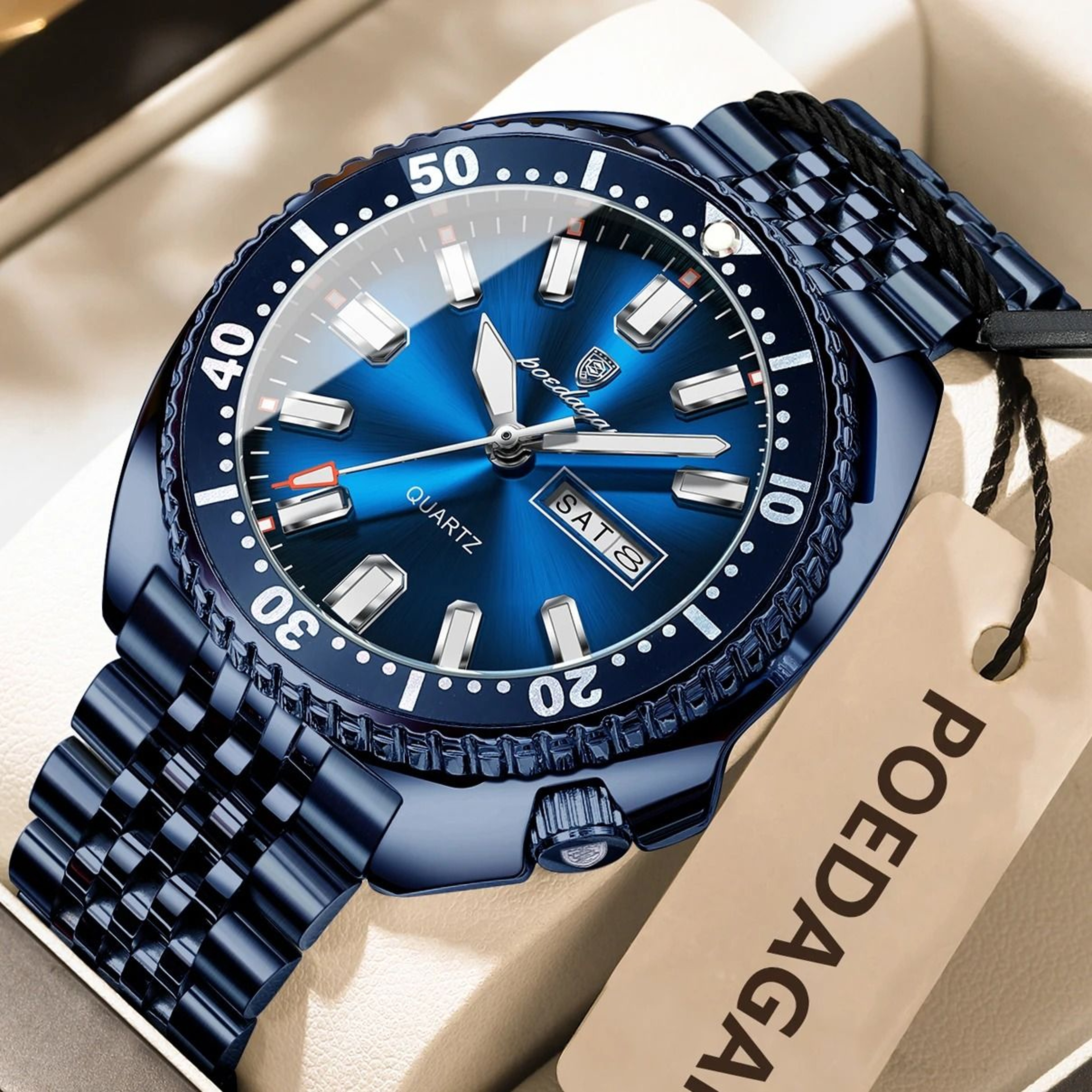 Poedagar Business Men Watch Waterproof Luminous Date Week 12