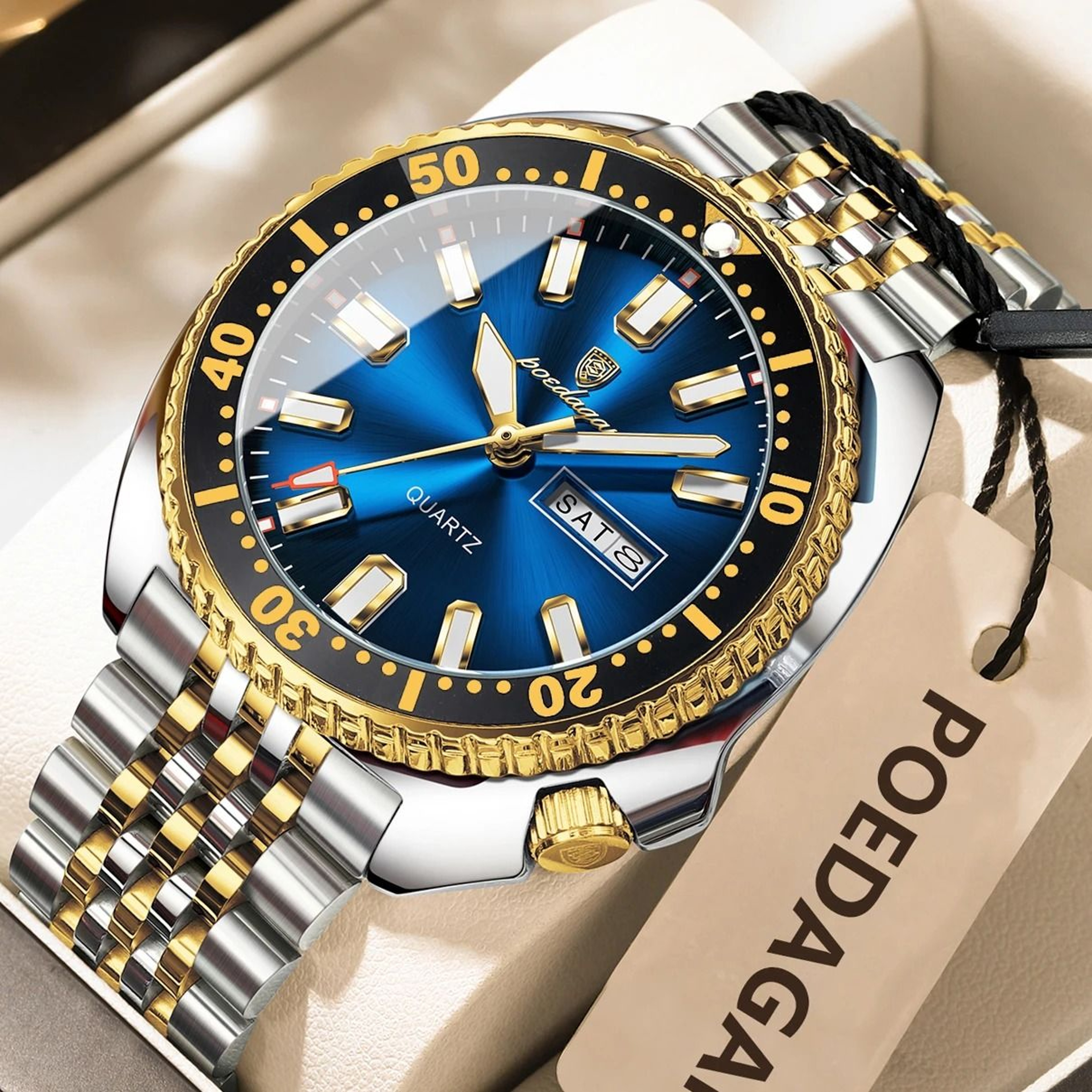Poedagar Business Men Watch Waterproof Luminous Date Week 14