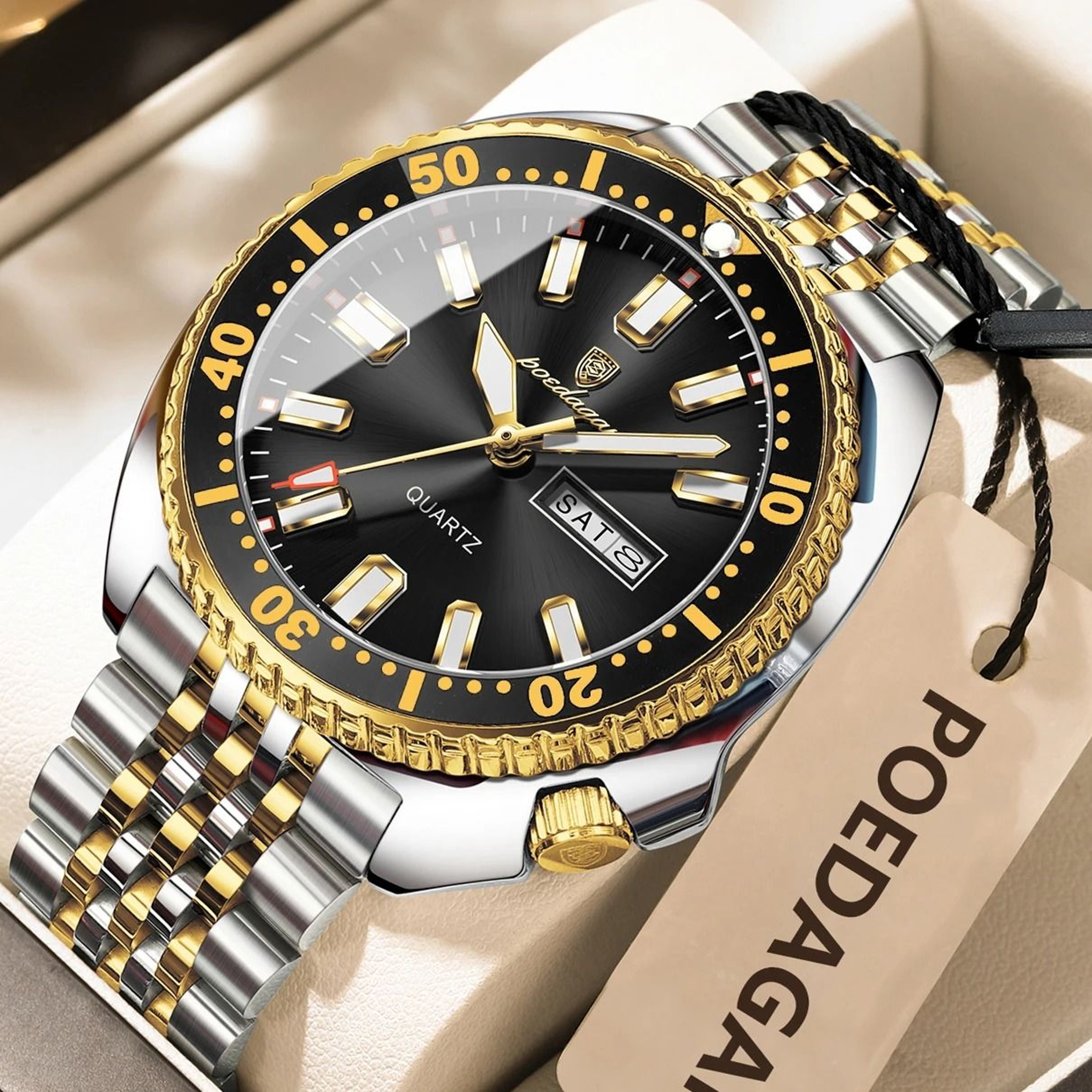 Poedagar Business Men Watch Waterproof Luminous Date Week 15