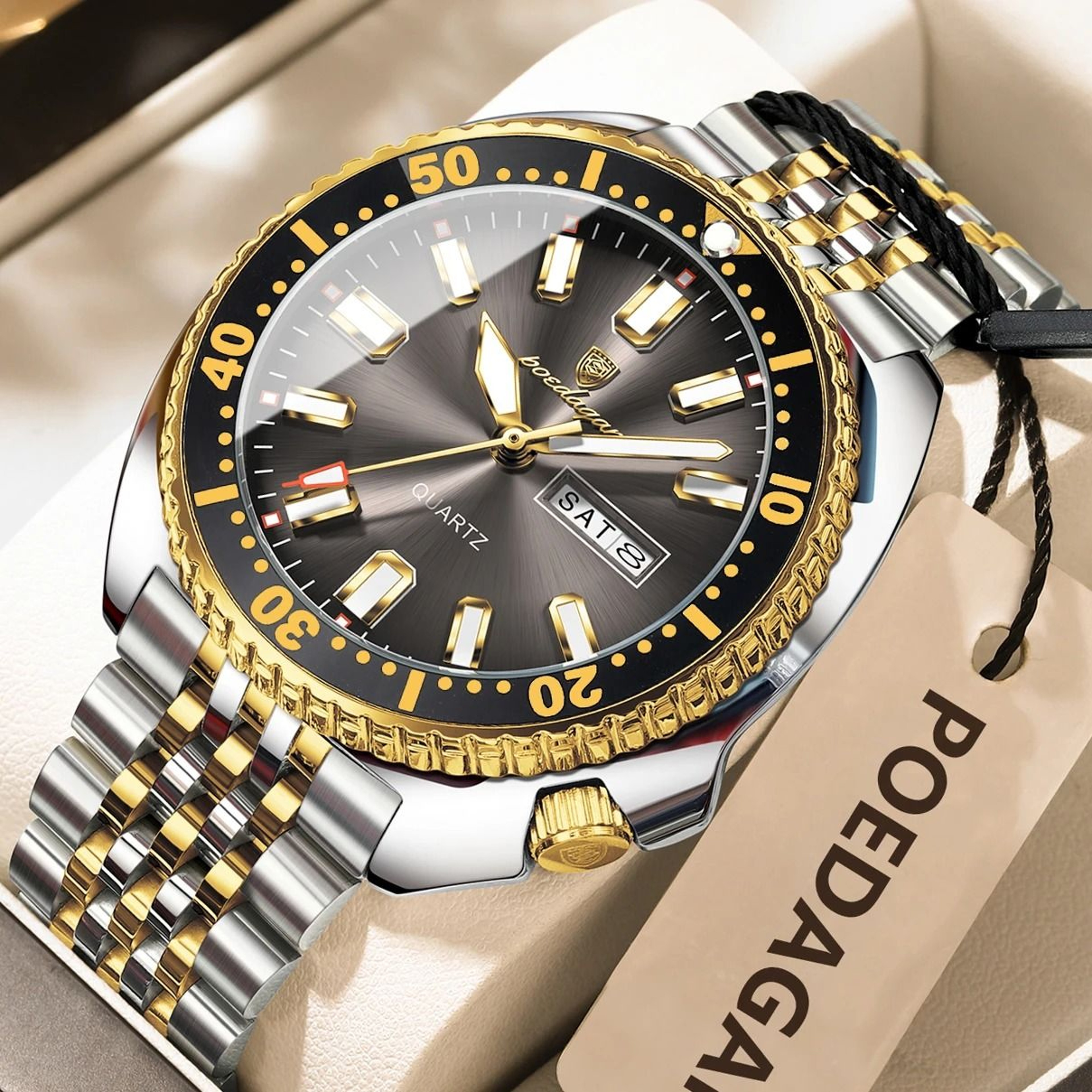 Poedagar Business Men Watch Waterproof Luminous Date Week 17