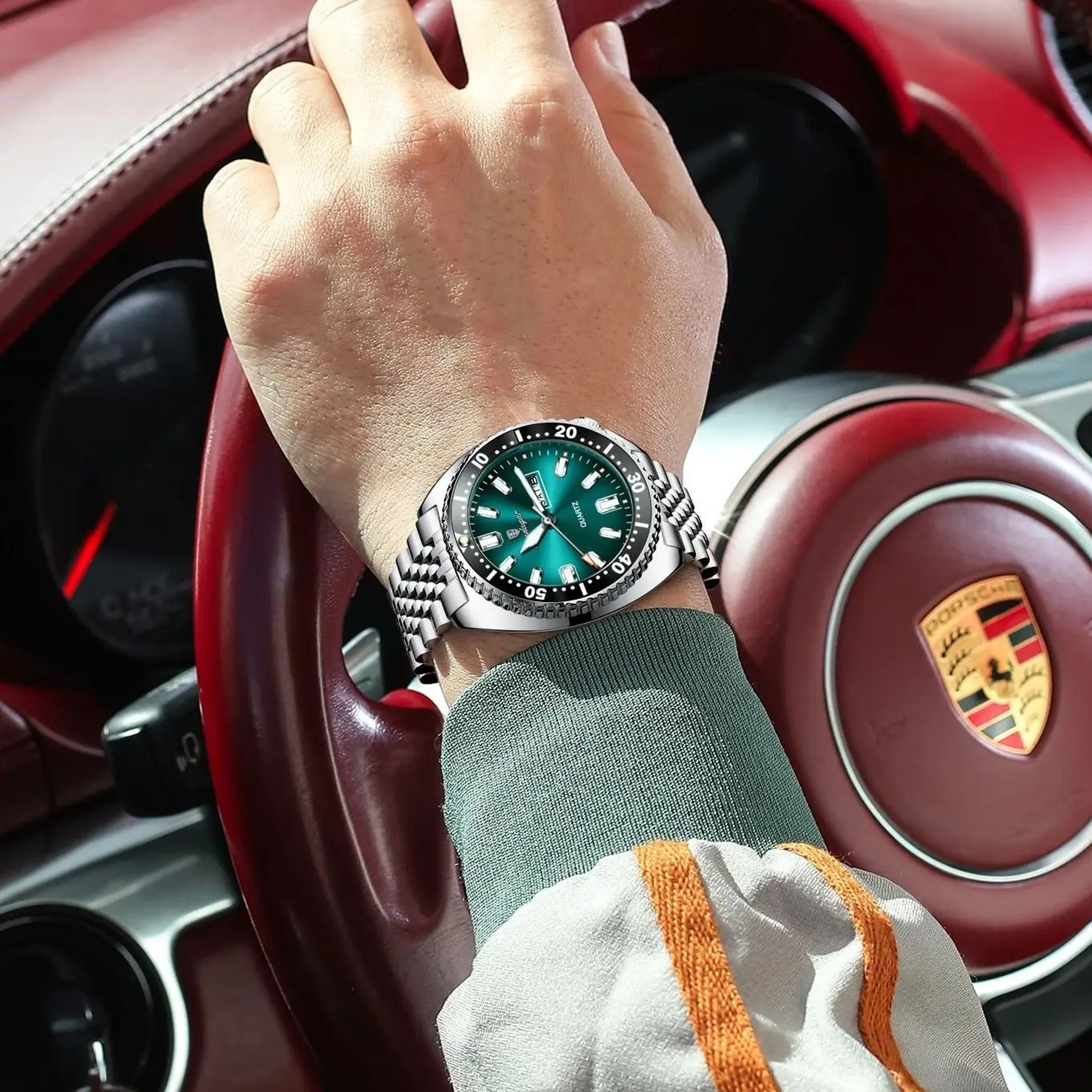 Poedagar Business Men Watch Waterproof Luminous Date Week 3
