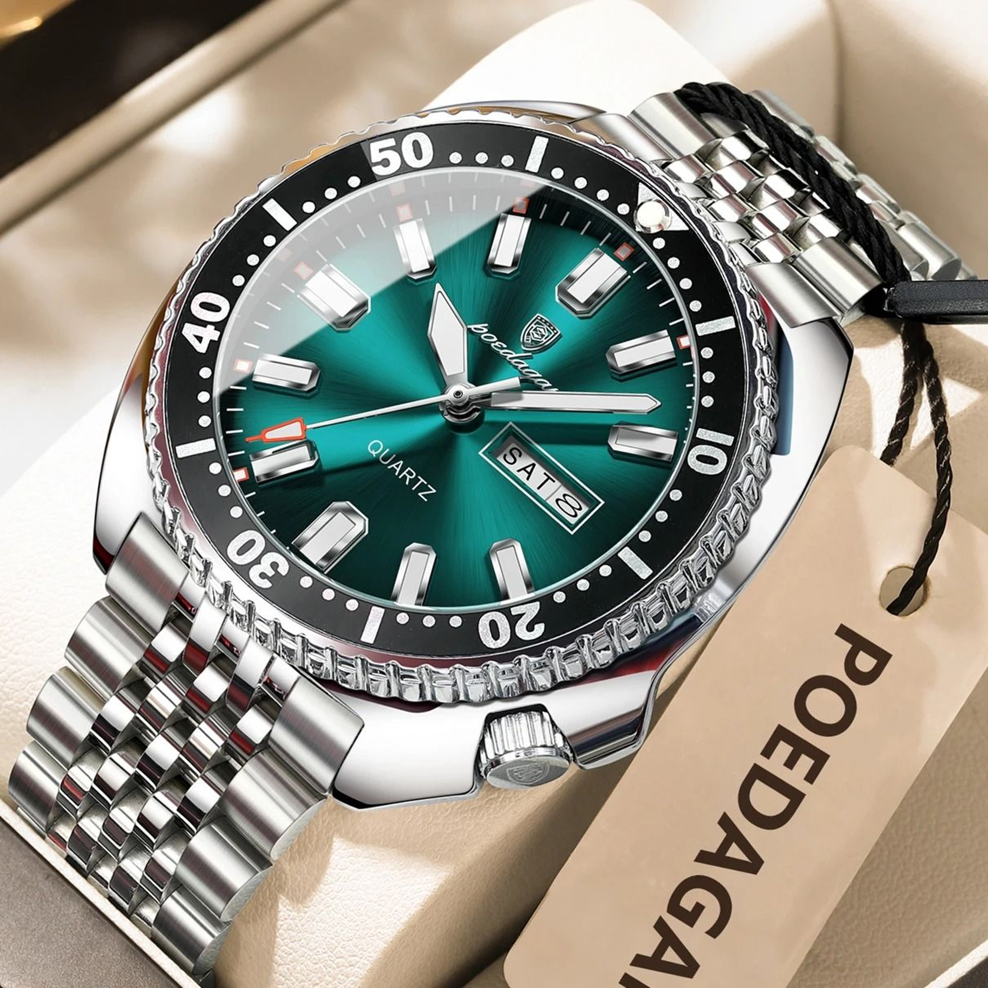 Poedagar Business Men Watch Waterproof Luminous Date Week 6