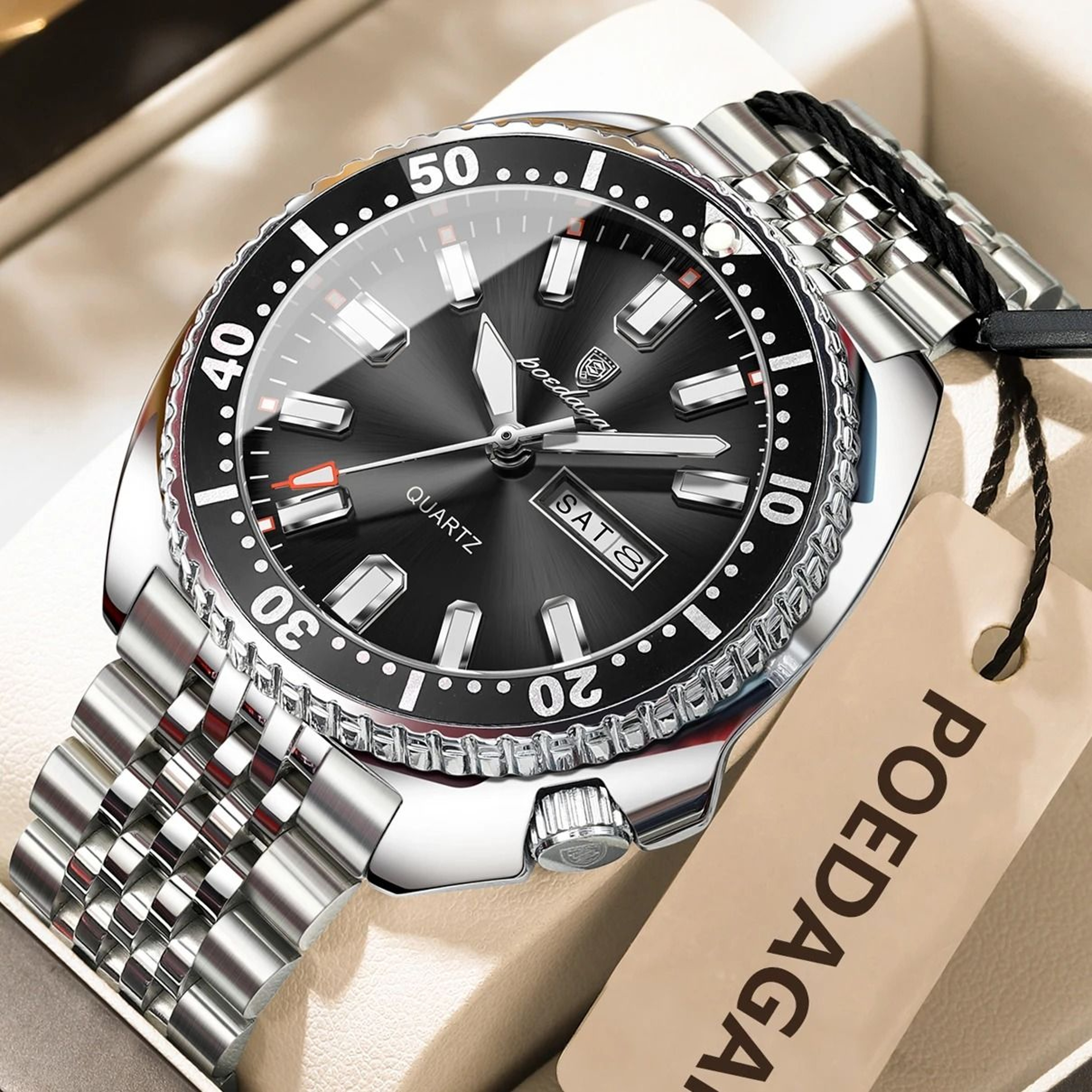 Poedagar Business Men Watch Waterproof Luminous Date Week 8