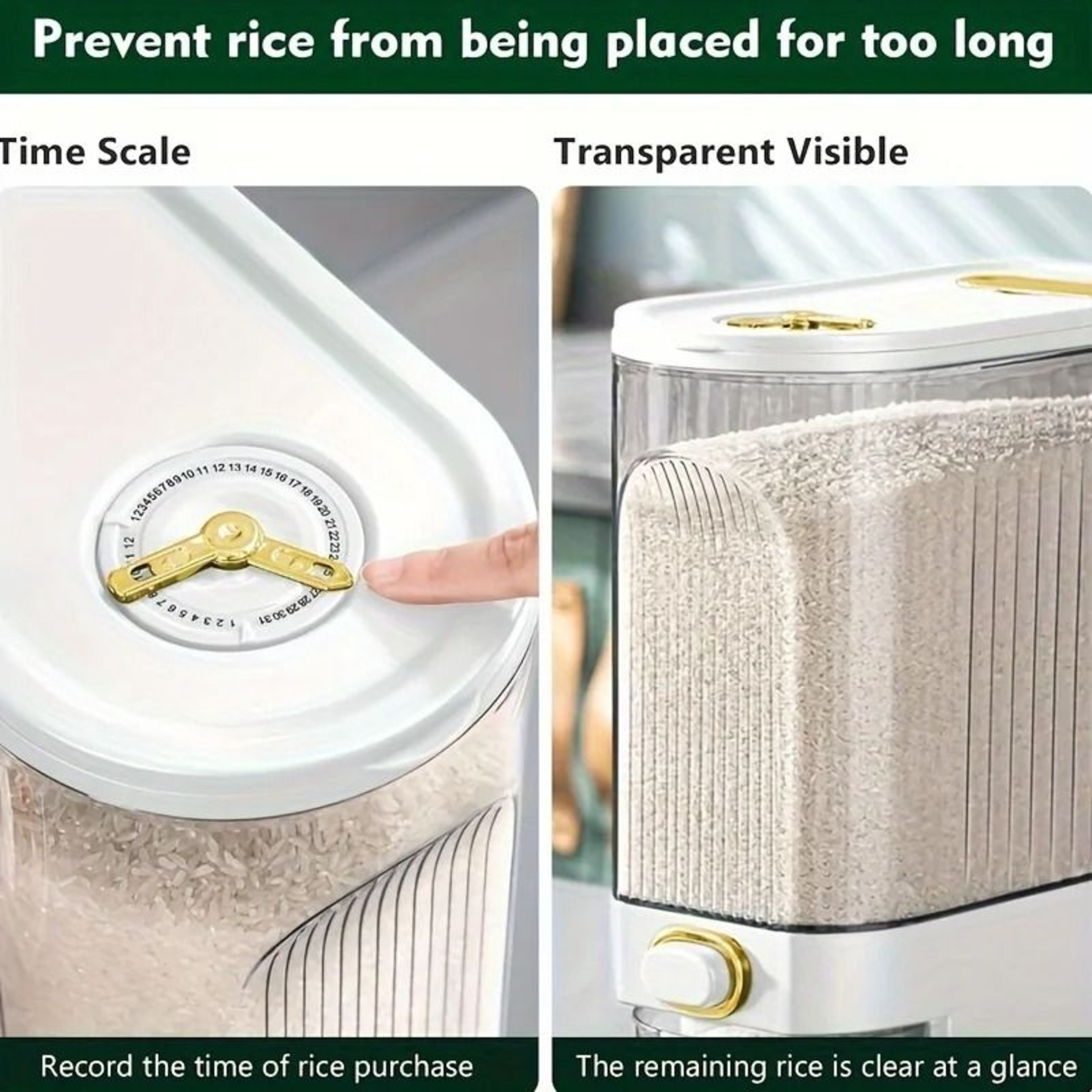 5kg 10kg Rice Dispenser Large Pantry Storage Container With Measuring Cup And Time Markings 3
