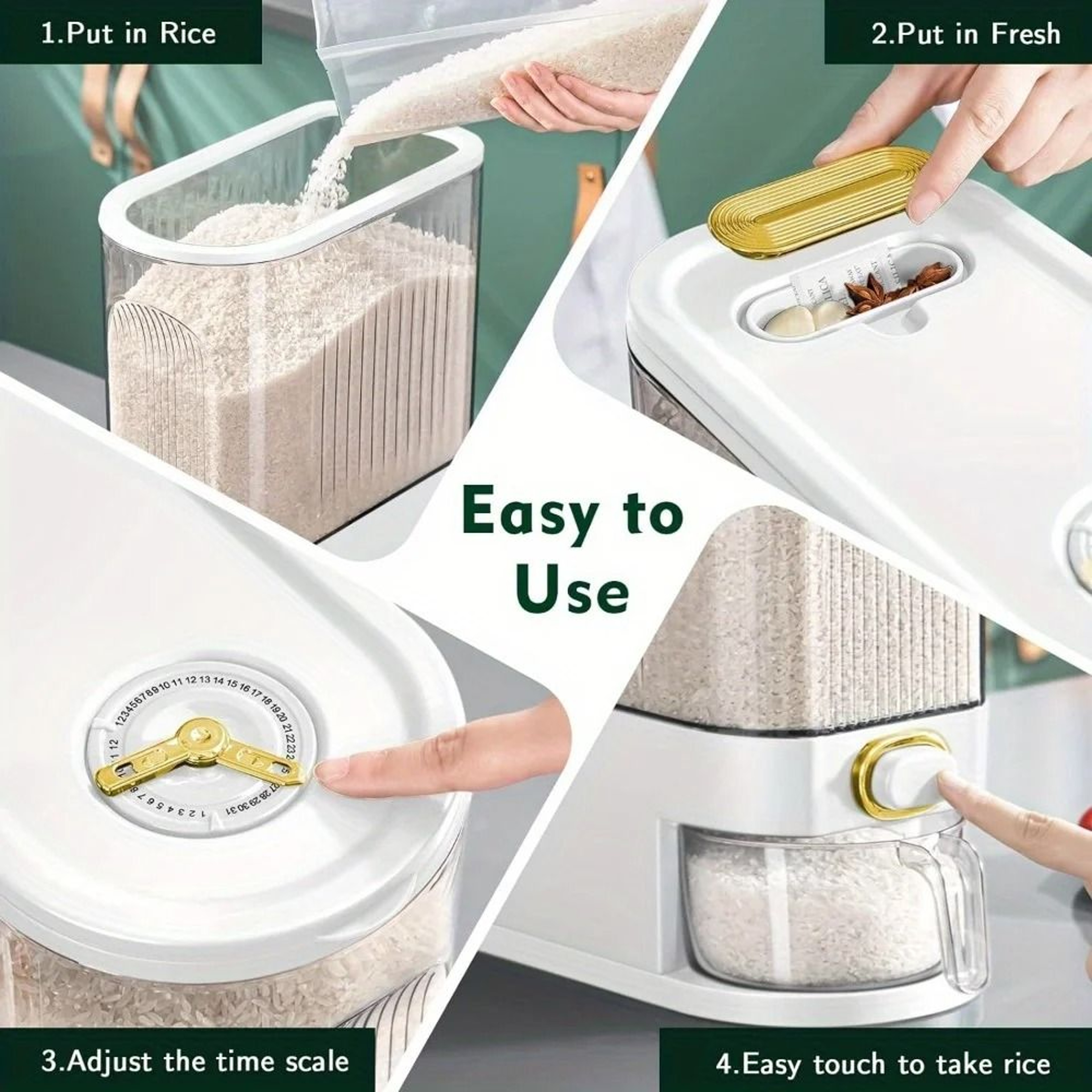5kg 10kg Rice Dispenser Large Pantry Storage Container With Measuring Cup And Time Markings 4