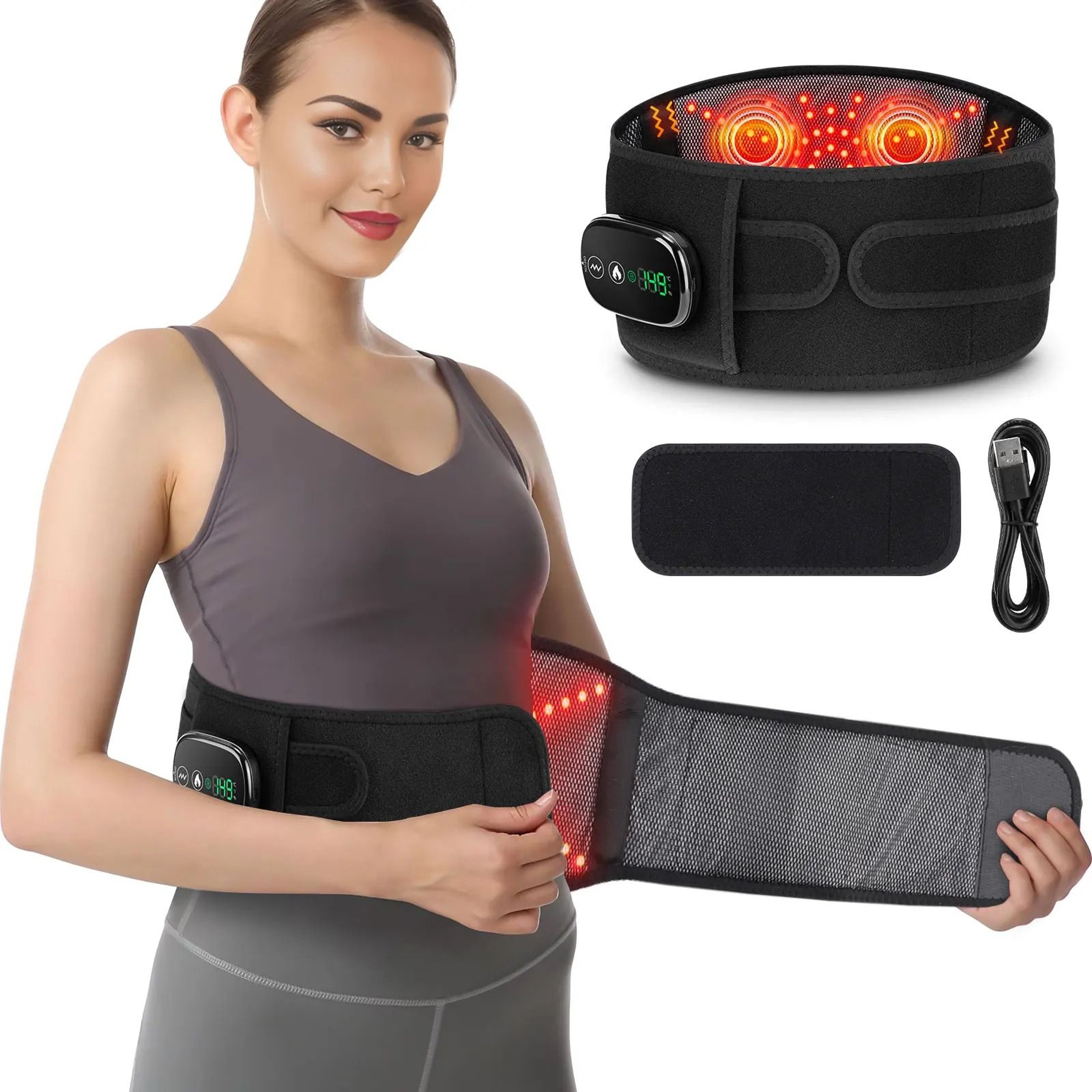 Cordless Heated Massage Pad Red Light Waist Belt 0