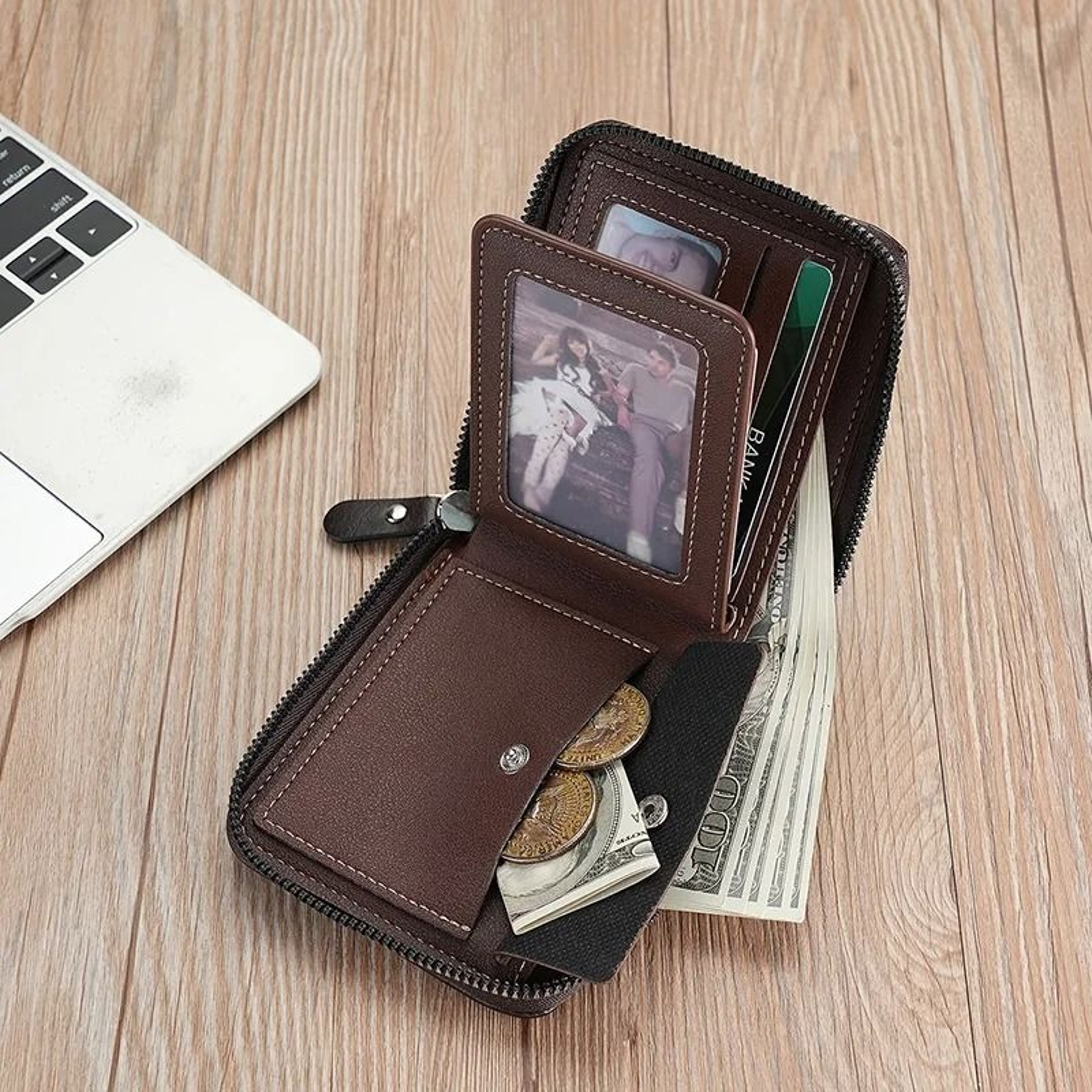 Luxury Leather RFID Mens Zipper Wallet With Coin Pocket 4