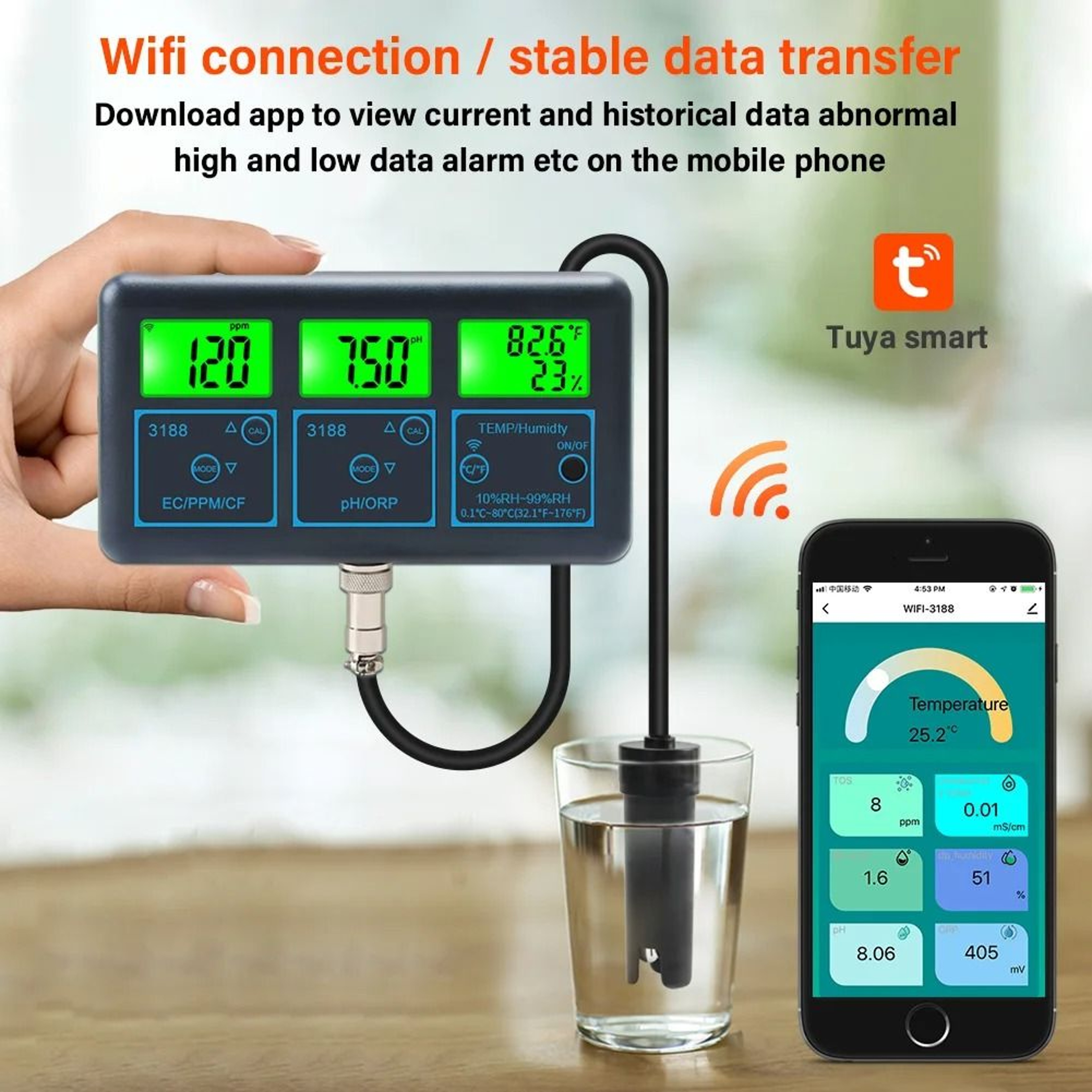 WiFi Smart 7 In 1 Water Quality Tester With PH EC ORP TDS Monitoring 3